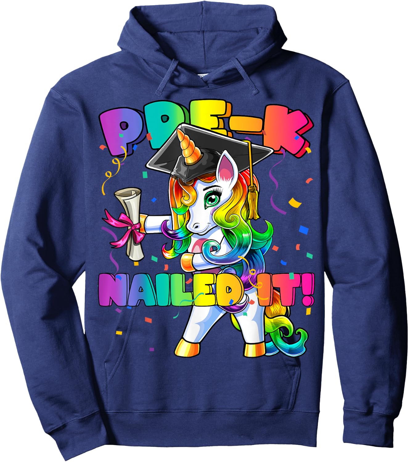 Flossing Unicorn Pre-K Graduation Cap Diploma Gift Girls Hoodie - Hoodie | Navy