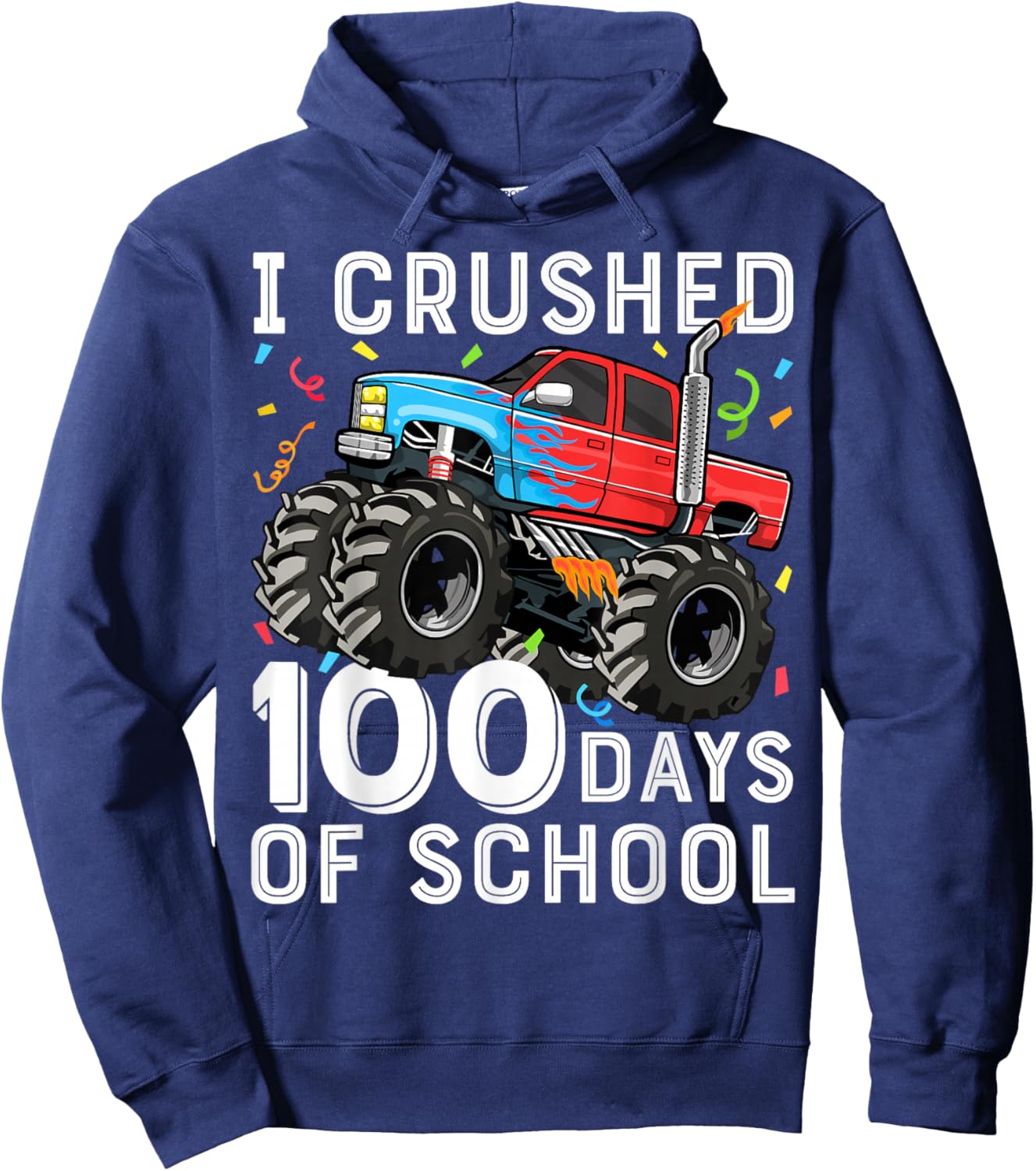 100 Days of School Monster Truck 100th Day of School Boys Hoodie - Hoodie | Navy