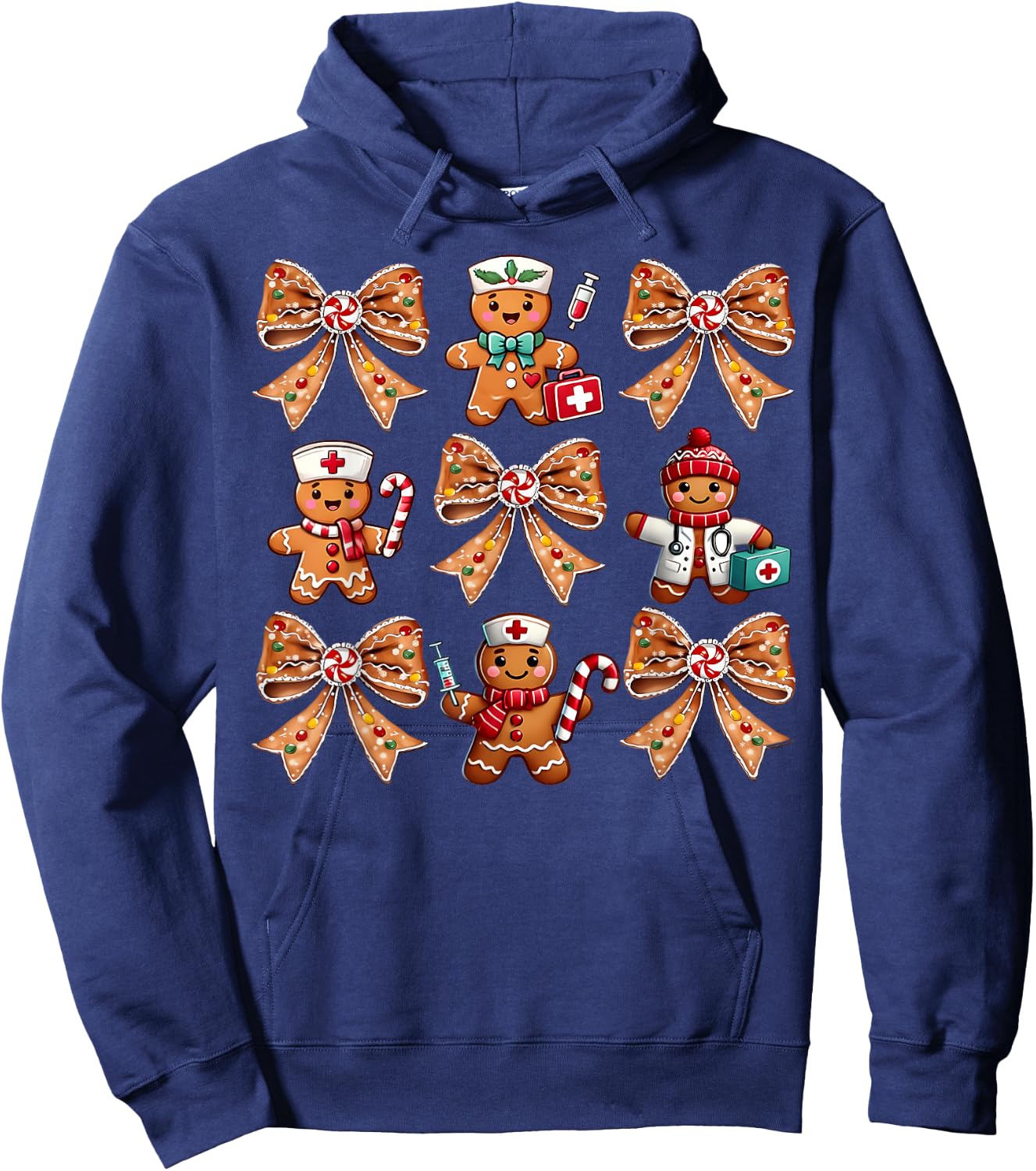 Coquette Bow Gingerbread Christmas Nurse Xmas Holiday Hoodie - Hoodie | Navy