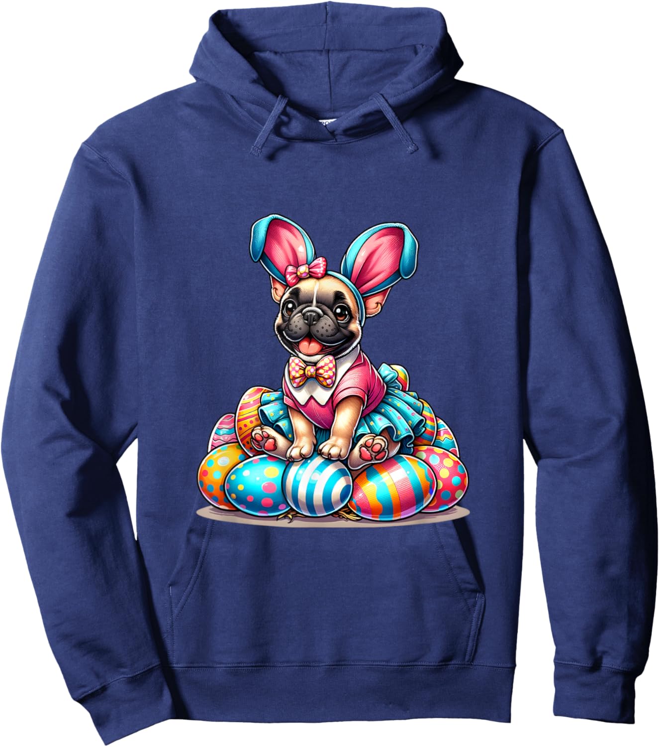 Funny Easter Day French bulldog Bunny Costume Women Kids Hoodie - Hoodie | Navy