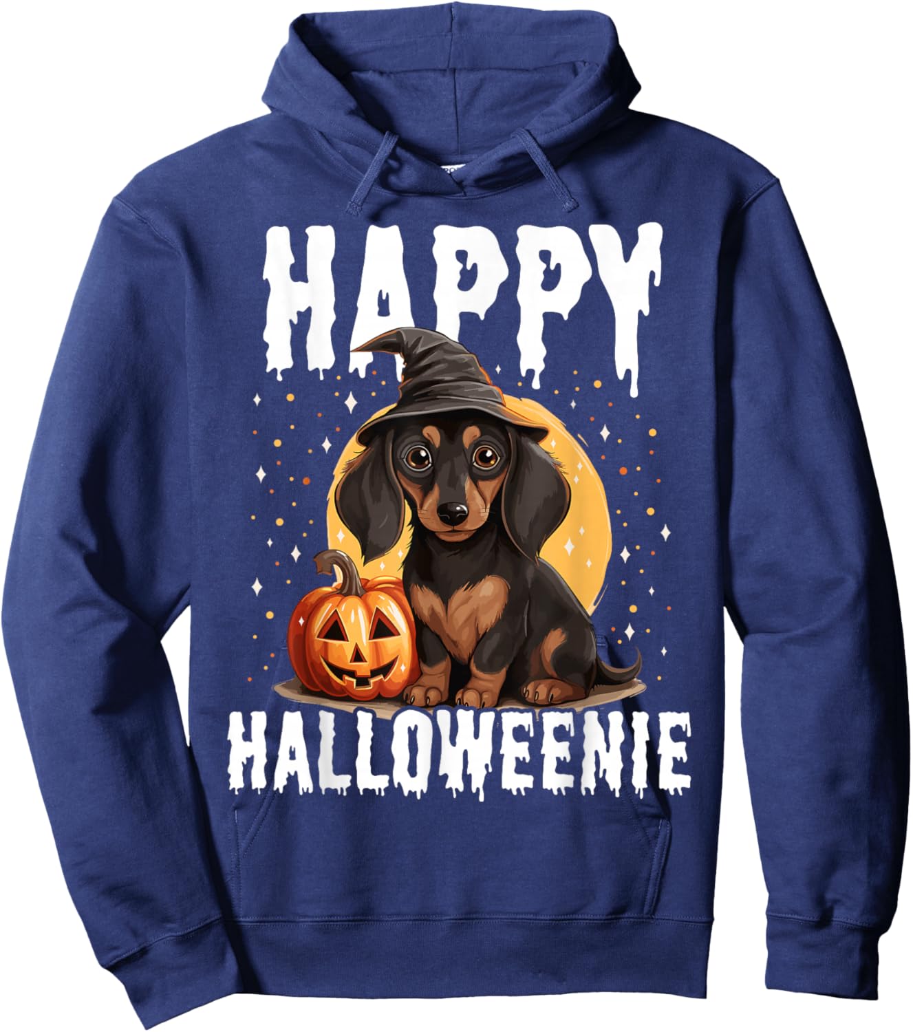 Funny Happy Halloweenie Halloween 2024 Weiner Dog Dachshund Hoodie - Hoodie | Navy