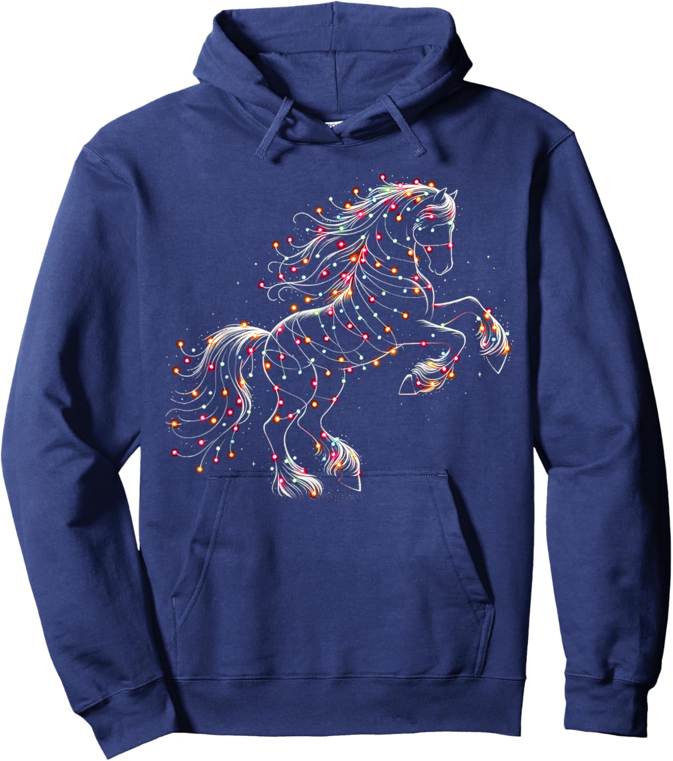 Horse Xmas Lights Gifts Girls Boys Christmas Horse Hoodie - Hoodie | Navy
