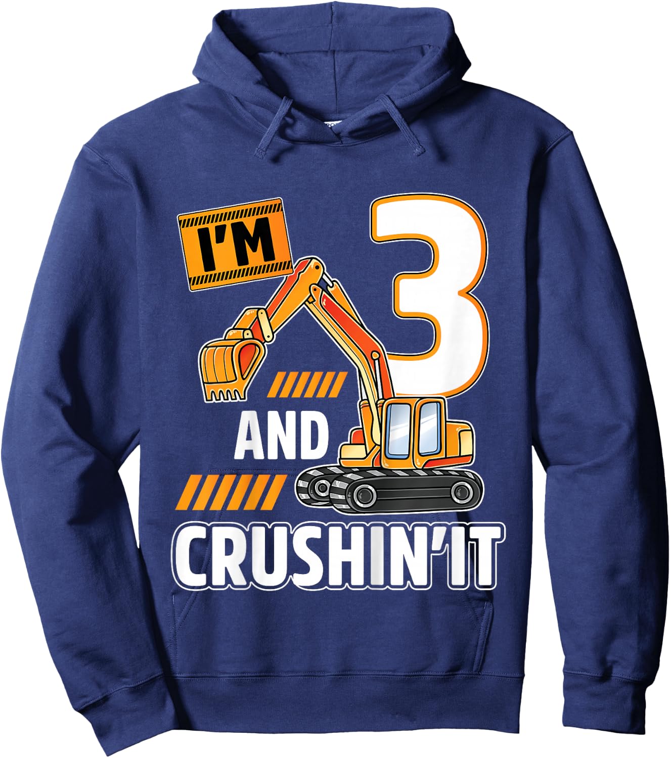 3 year old vehicles construction excavator Birthday 3rd Hoodie - Hoodie | Navy