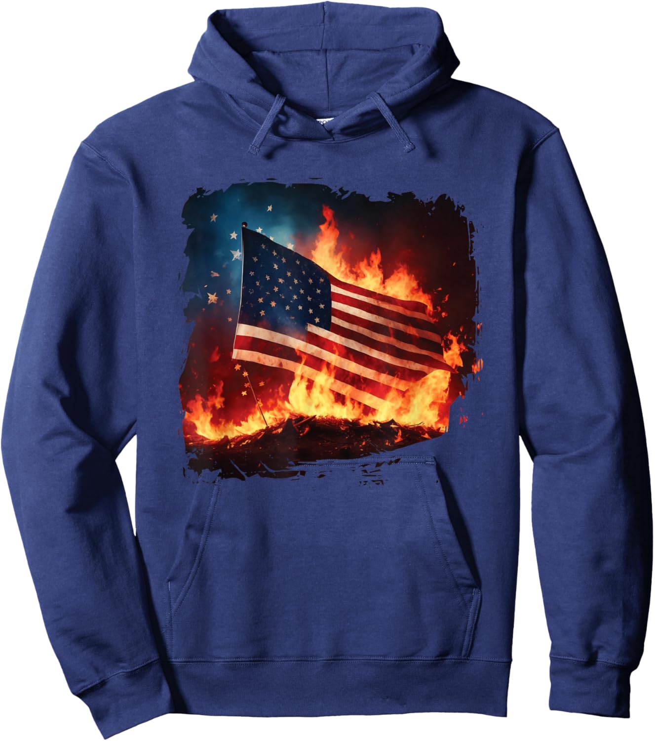Fire and Flames of America Burning Patriotic American Flag Hoodie - Hoodie | Navy