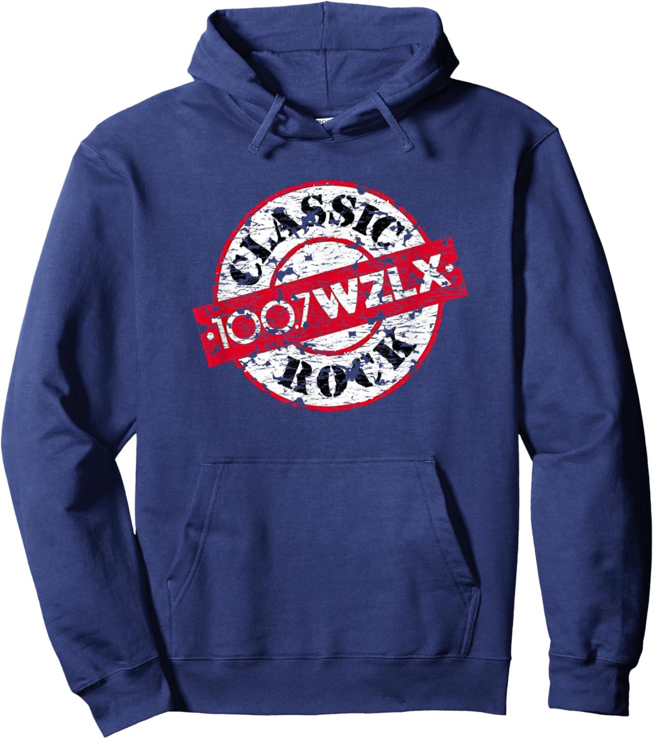 Boston 100.7 WZLX Classic Rockstation Logo Distressed Hoodie - Hoodie | Navy