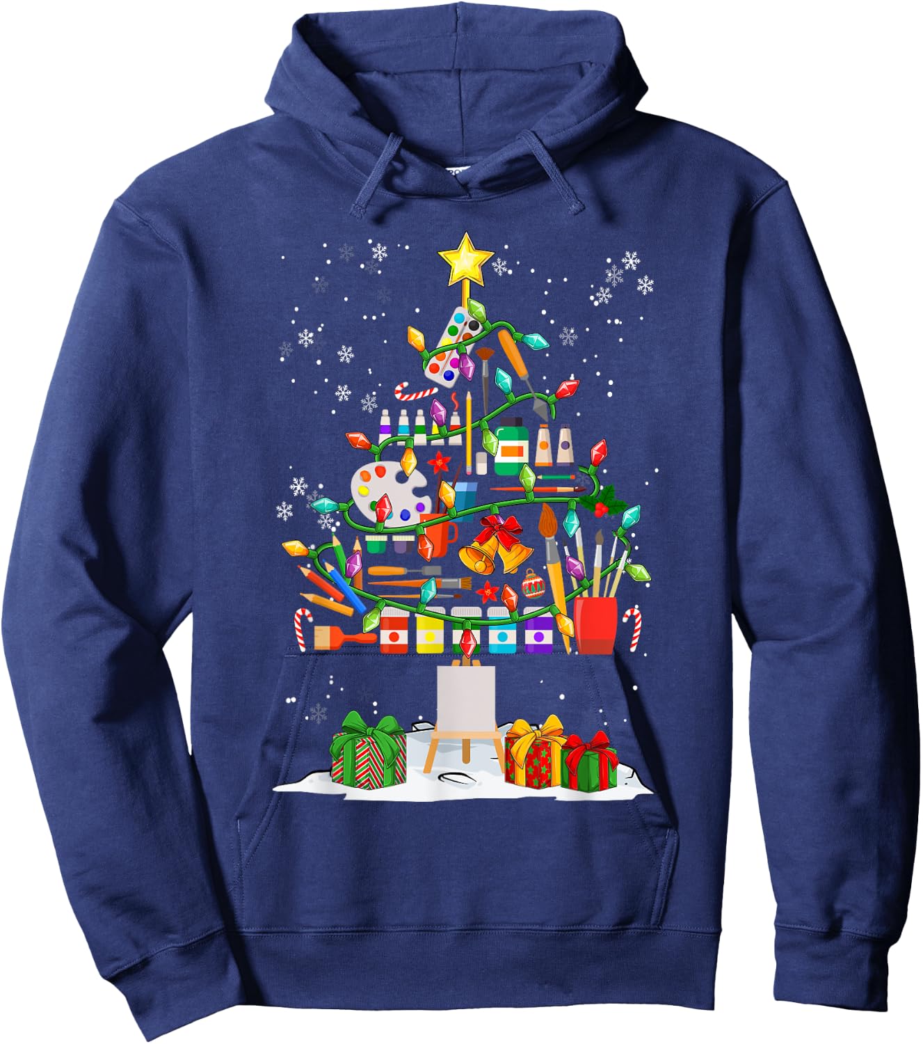 Funny Art Christmas Tree Decorations Art Teacher Xmas Pajama Hoodie - Hoodie | Navy