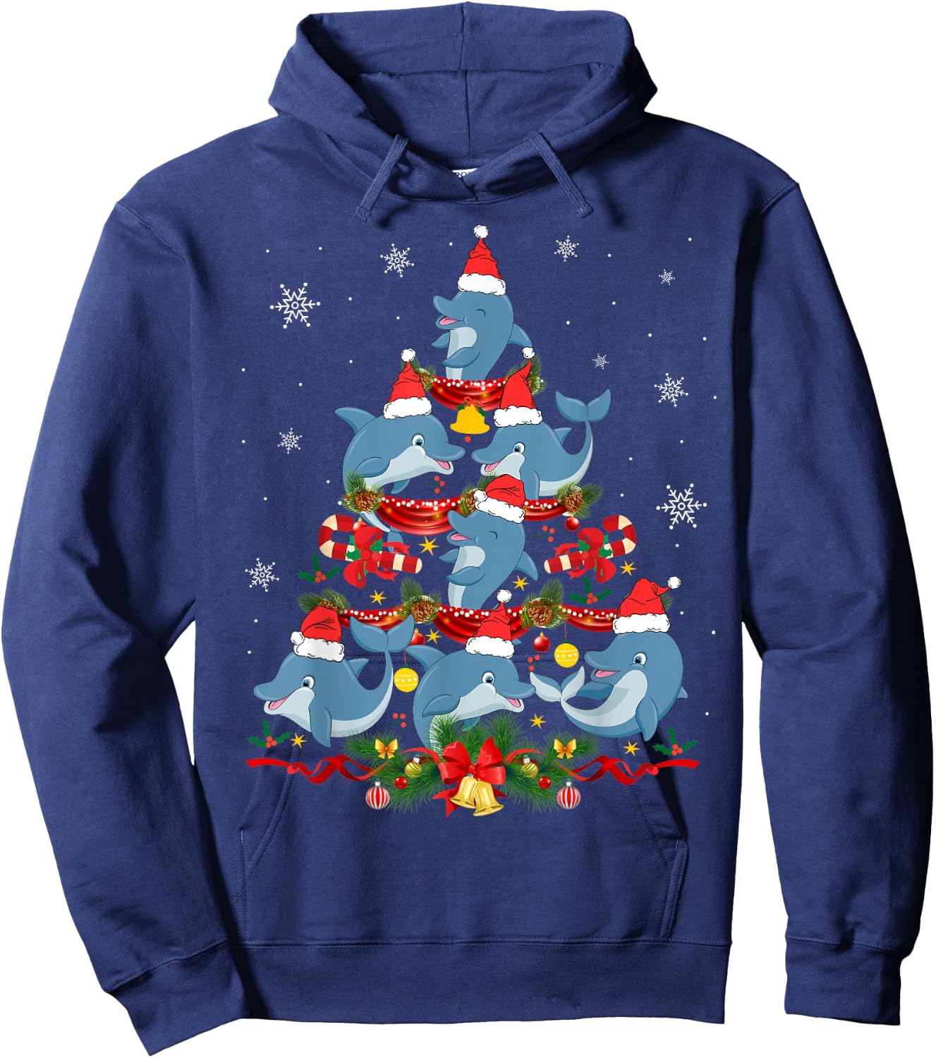 Santa Dolphin Christmas Tree Light Animal Lover Ornament Hoodie - Hoodie | Navy