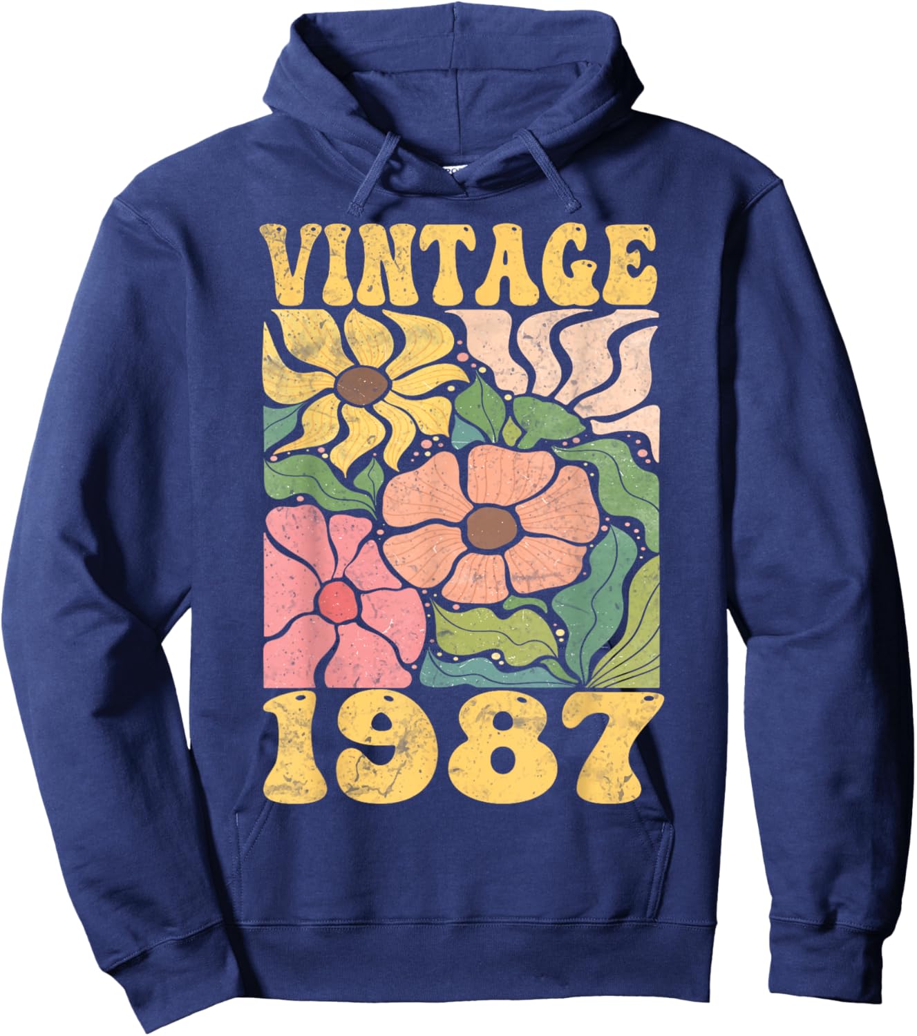 38 Years Old Vintage 1987 38th Women Birthday Wildflower Hoodie - Hoodie | Navy