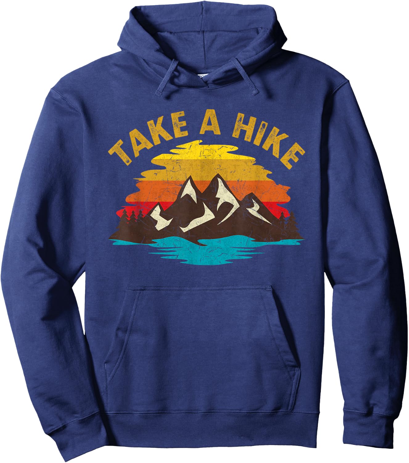 Take A Hike Outdoor Sunset Vintage Style Mountains Nature Hoodie - Hoodie | Navy