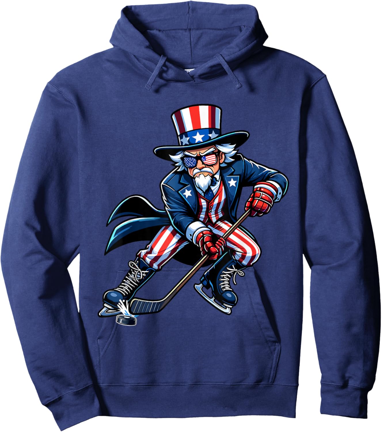 Patriotic Uncle Sam Hockey Player 4th of July Men Boy Kids Hoodie - Hoodie | Navy