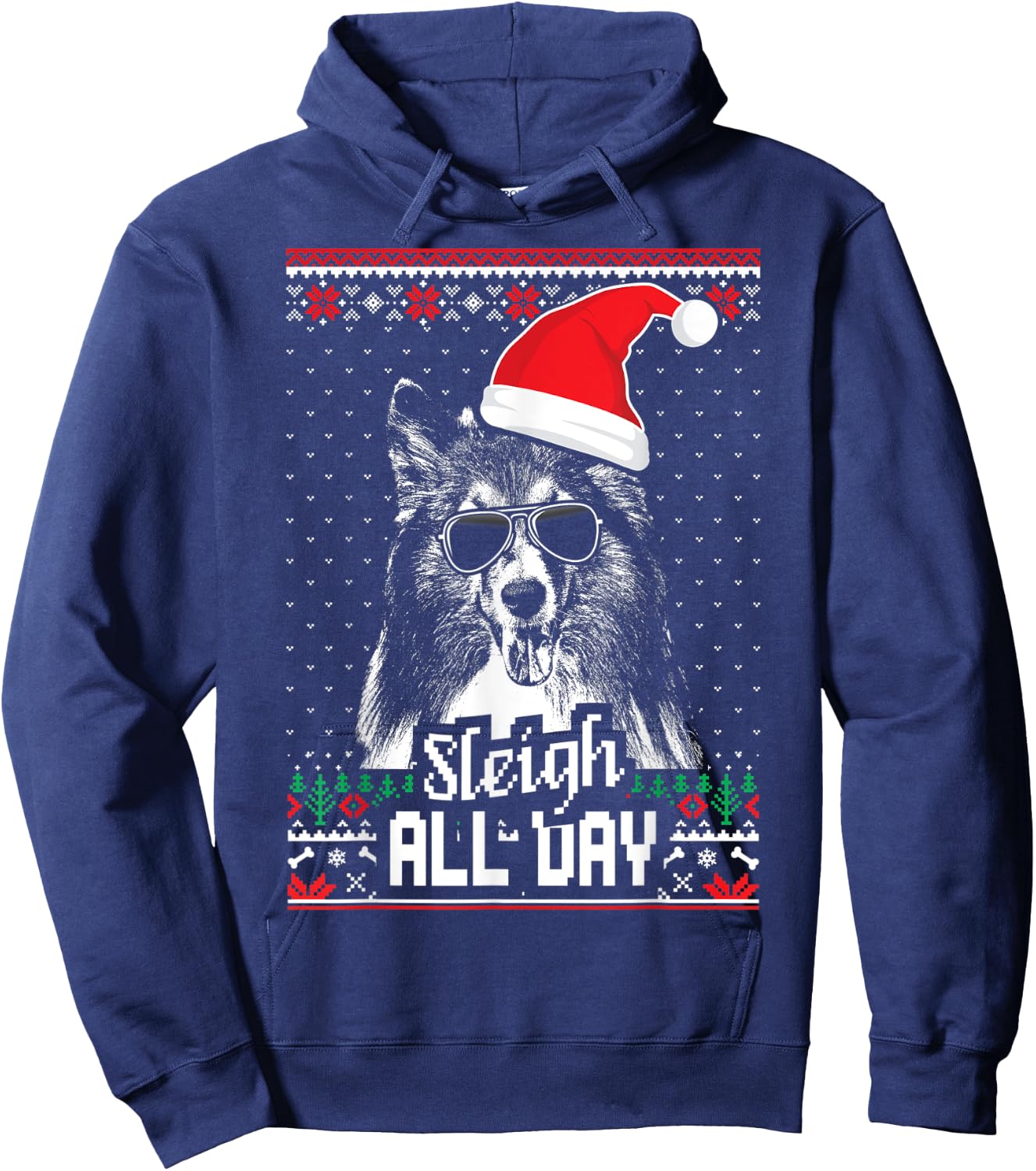 Sleigh all Day Funny Shetland Sheepdog Christmas Hoodie - Hoodie | Navy