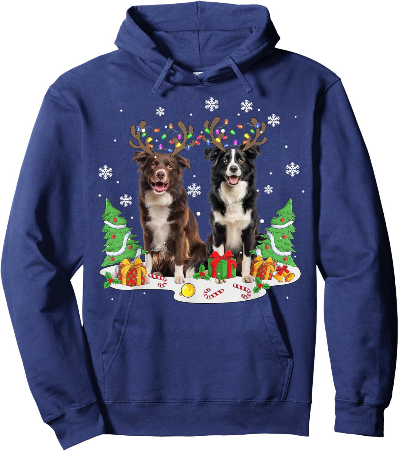 Border collie Dog Christmas lights Xmas Border collie dog Women Kids Hoodie - Hoodie | Navy