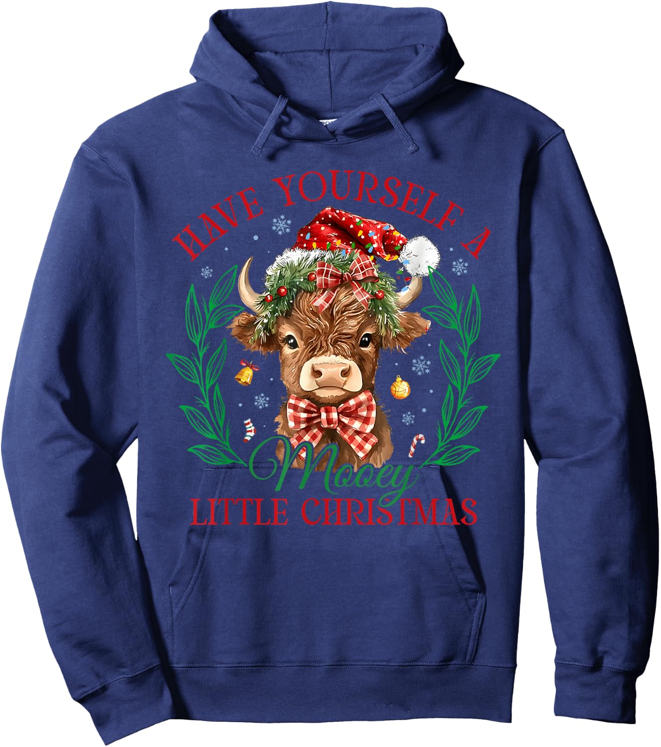Have Yourself A Mooey Little Christmas Funny Cow Santa Women Hoodie - Hoodie | Navy