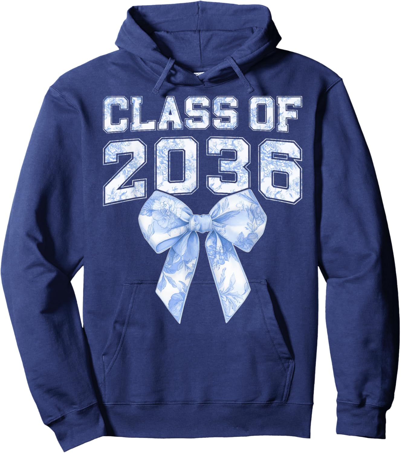 Class of 2036 Coquette Bow Blue Toile Floral Preppy Kid Girl Hoodie - Hoodie | Navy