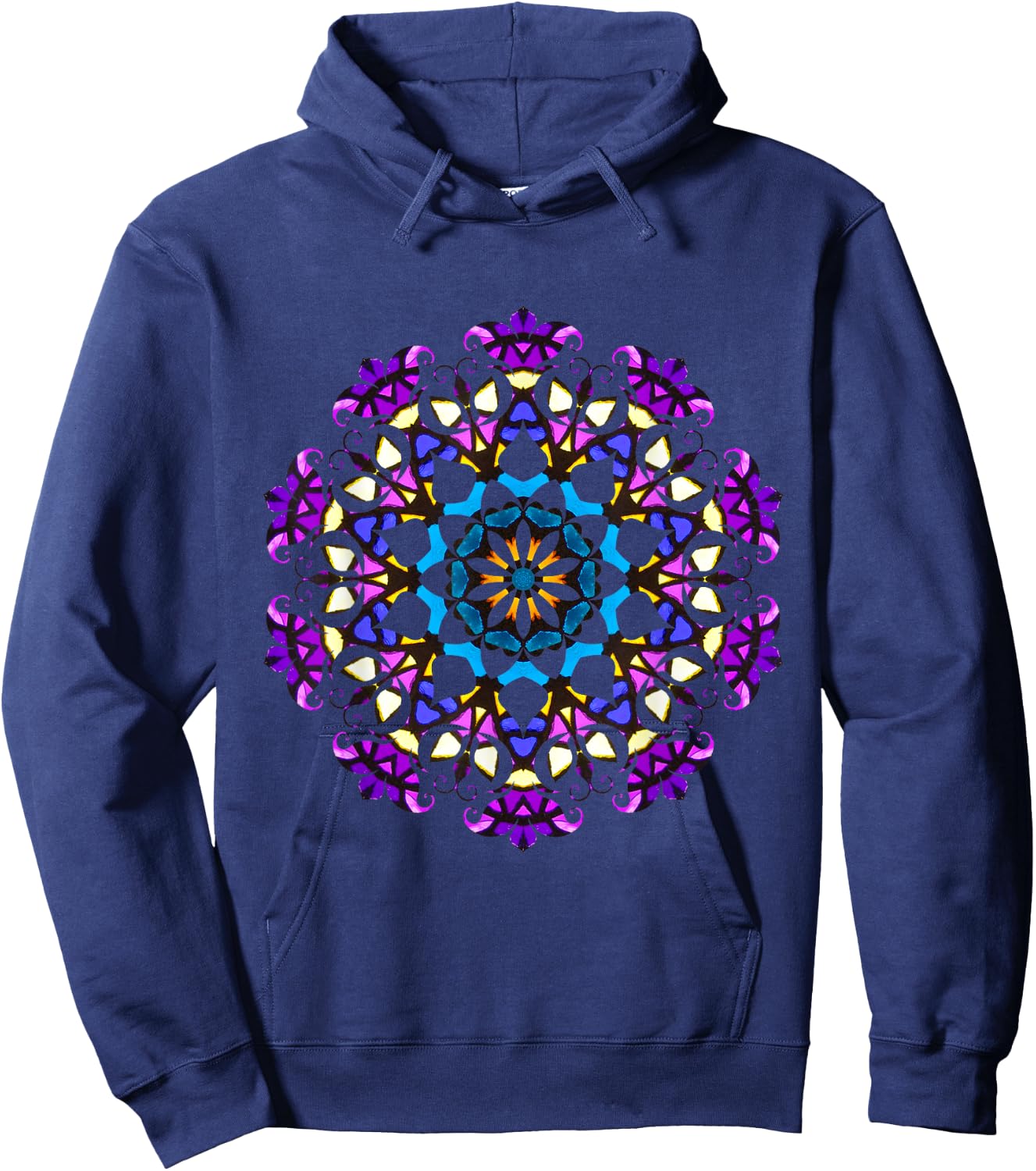 Sacred Geometry Mandala Reiki Yoga Stained Glass Shirt Hoodie - Hoodie | Navy