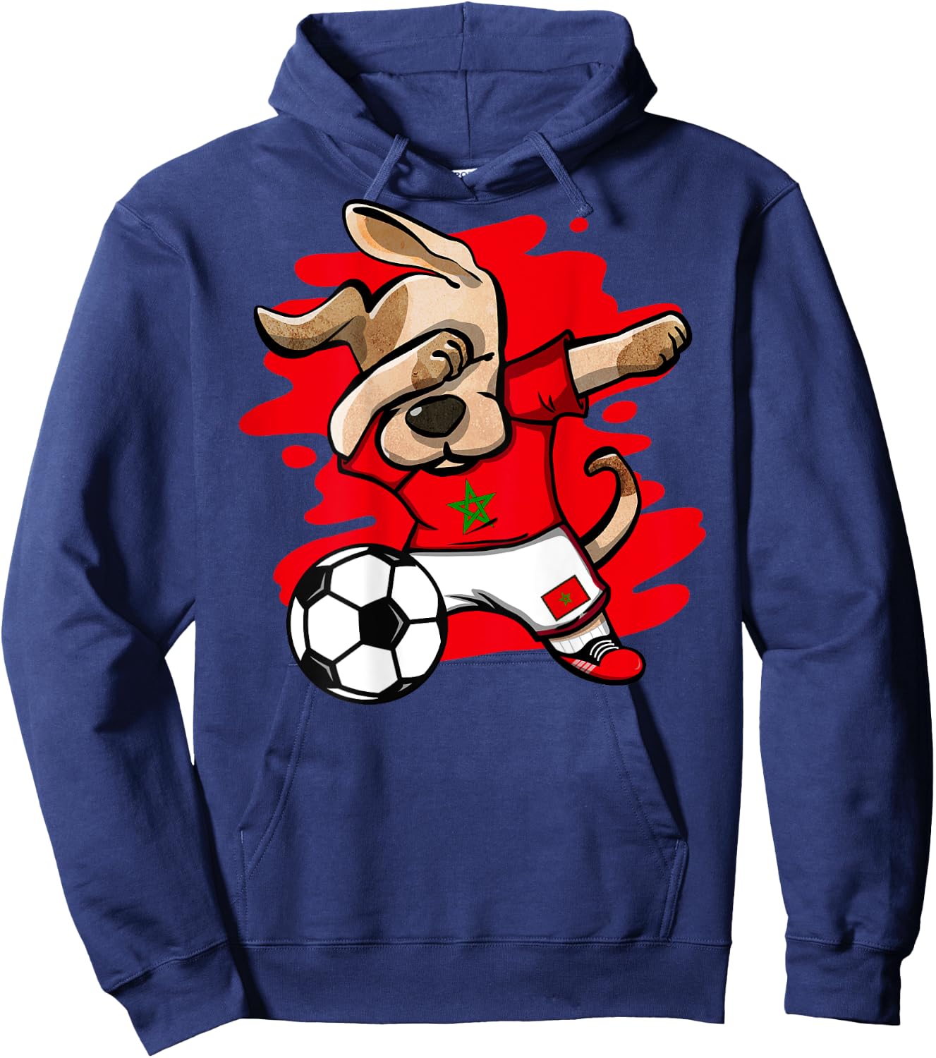 Dabbing Dog Morocco Soccer Fan Jersey Moroccan Flag Football Men Women Kids Hoodie - Hoodie | Navy