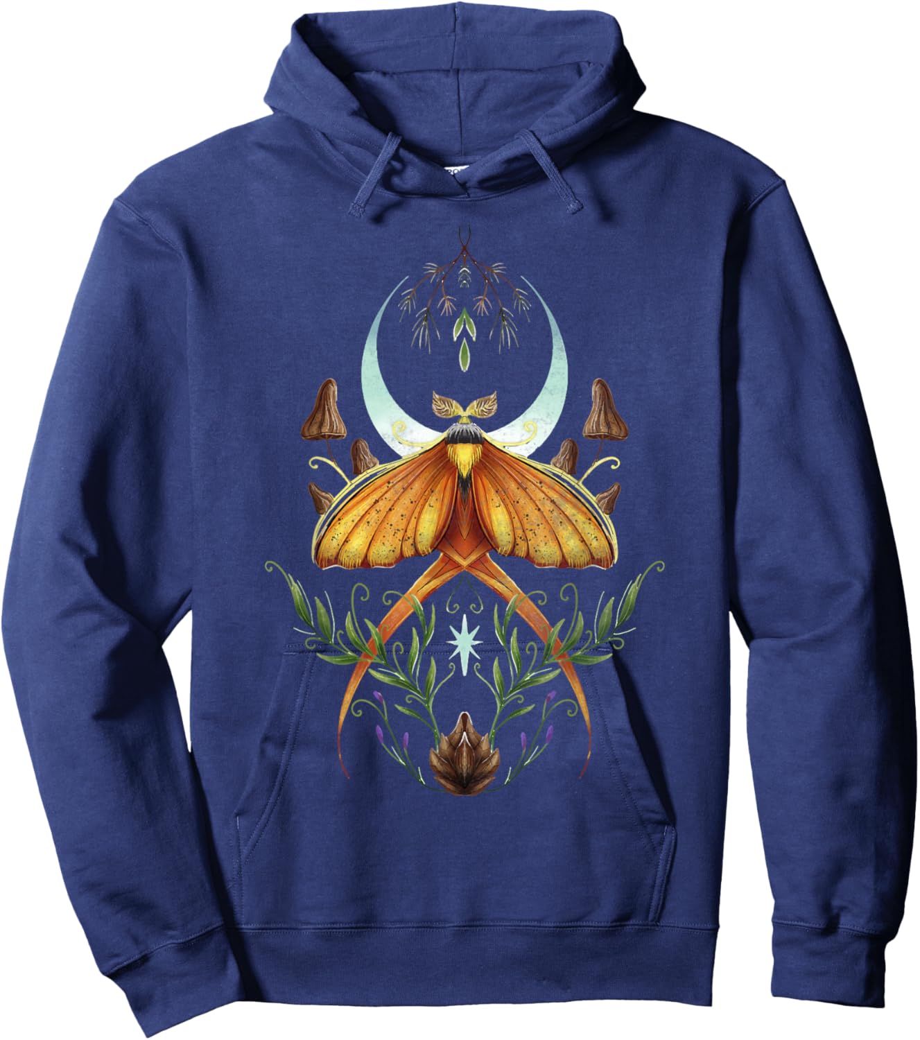 Cute Fairycore Floral Moth Aesthetic Celestial Luna Hoodie - Hoodie | Navy