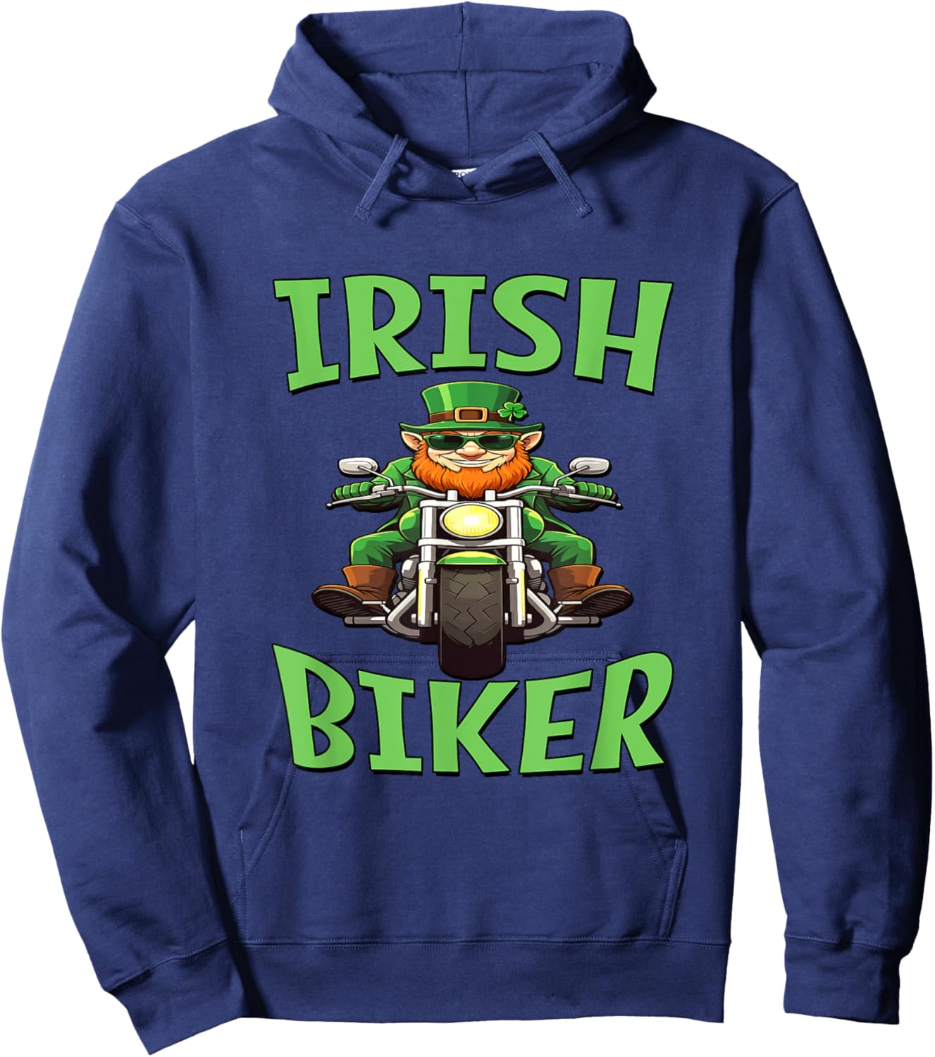 Irish Biker - Leprechaun On A Motorcycle Hoodie - Hoodie | Navy