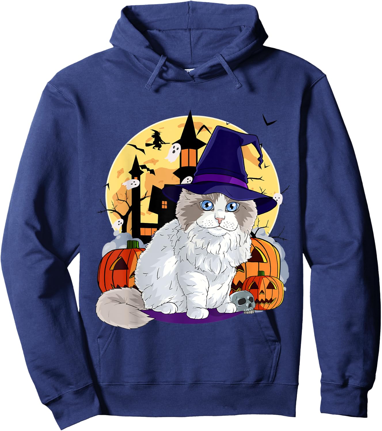 Cute Ragdoll Cat Halloween Witch Pumpkin Men Women Kids Hoodie - Hoodie | Navy