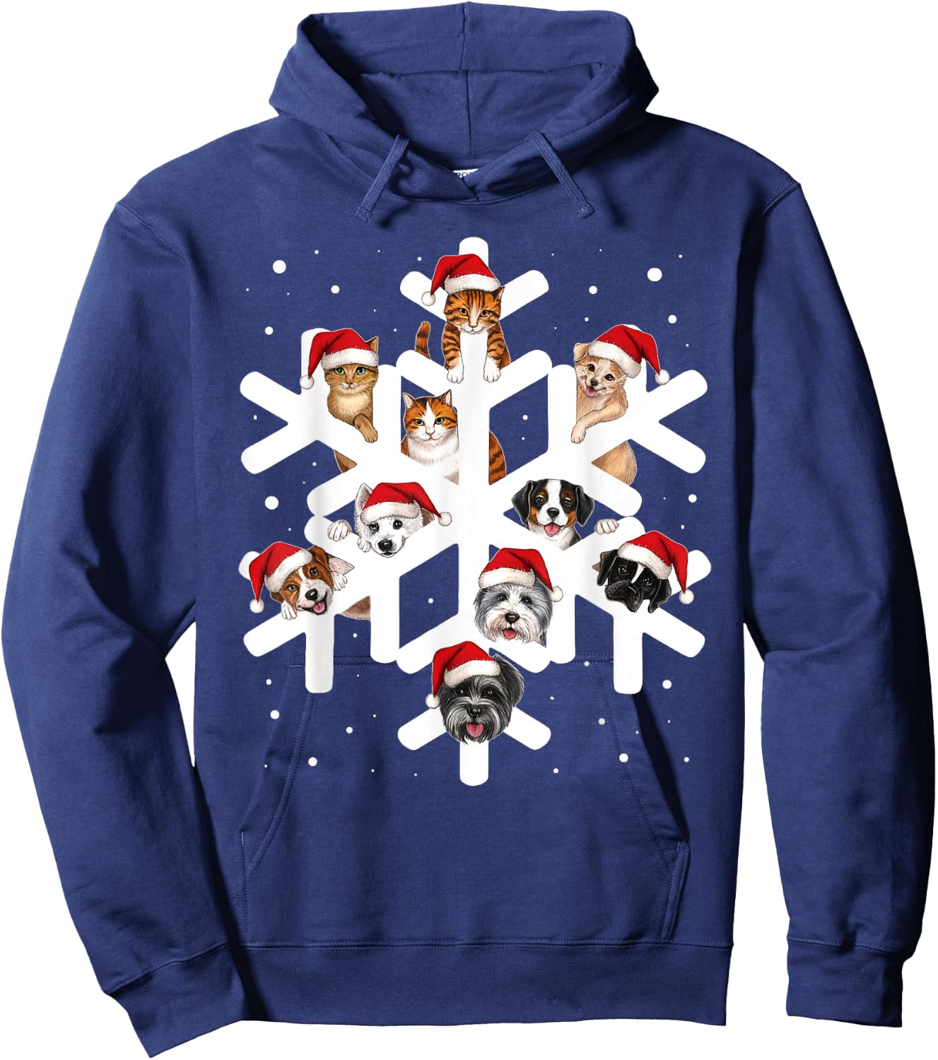 Cute Snowflake Cats Dogs Santa Hat Pets Lover Christmas Pjs Hoodie - Hoodie | Navy