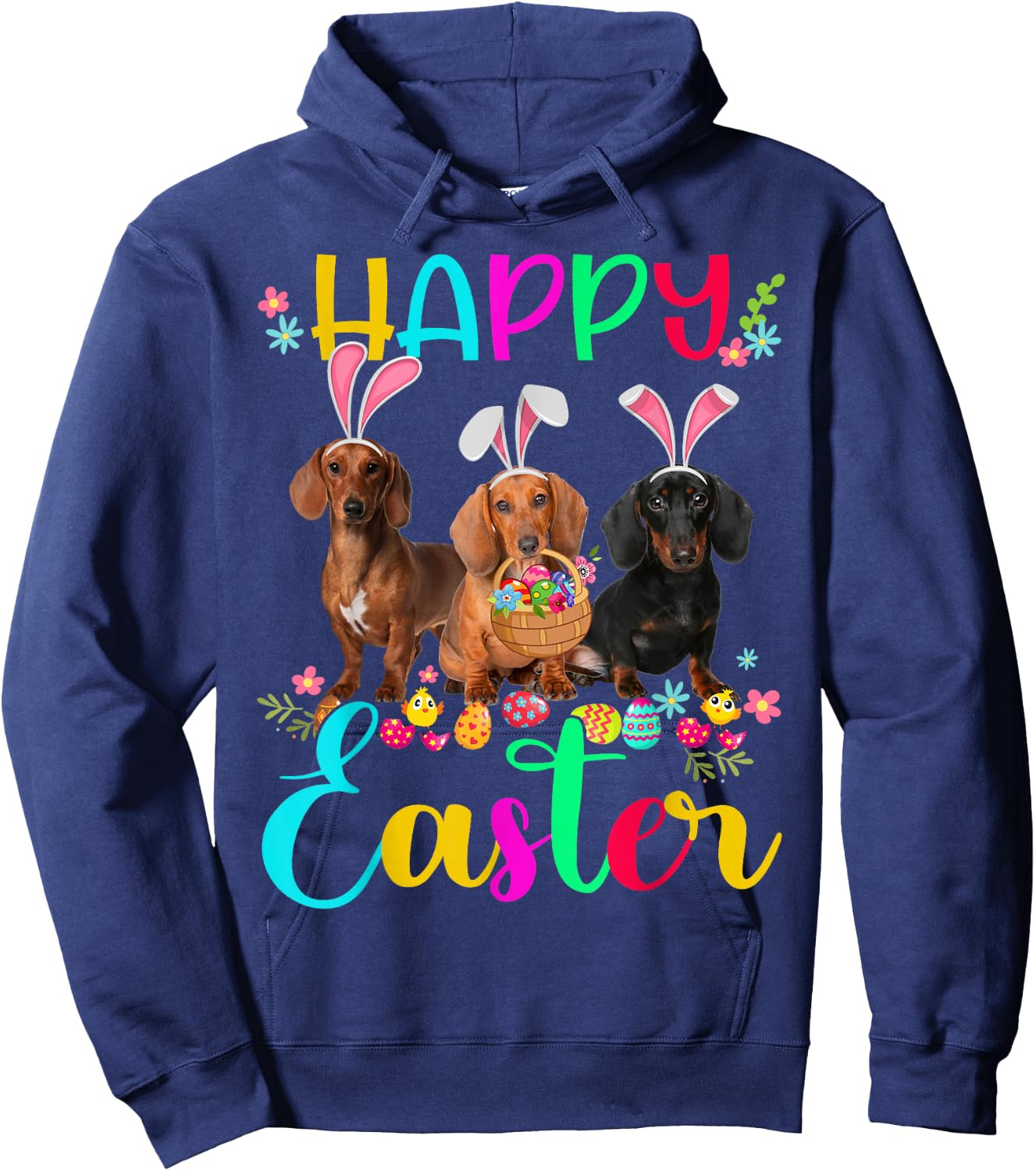 Happy Easter Three Dachshund Wearing Bunny Ear Gifts Hoodie - Hoodie | Navy