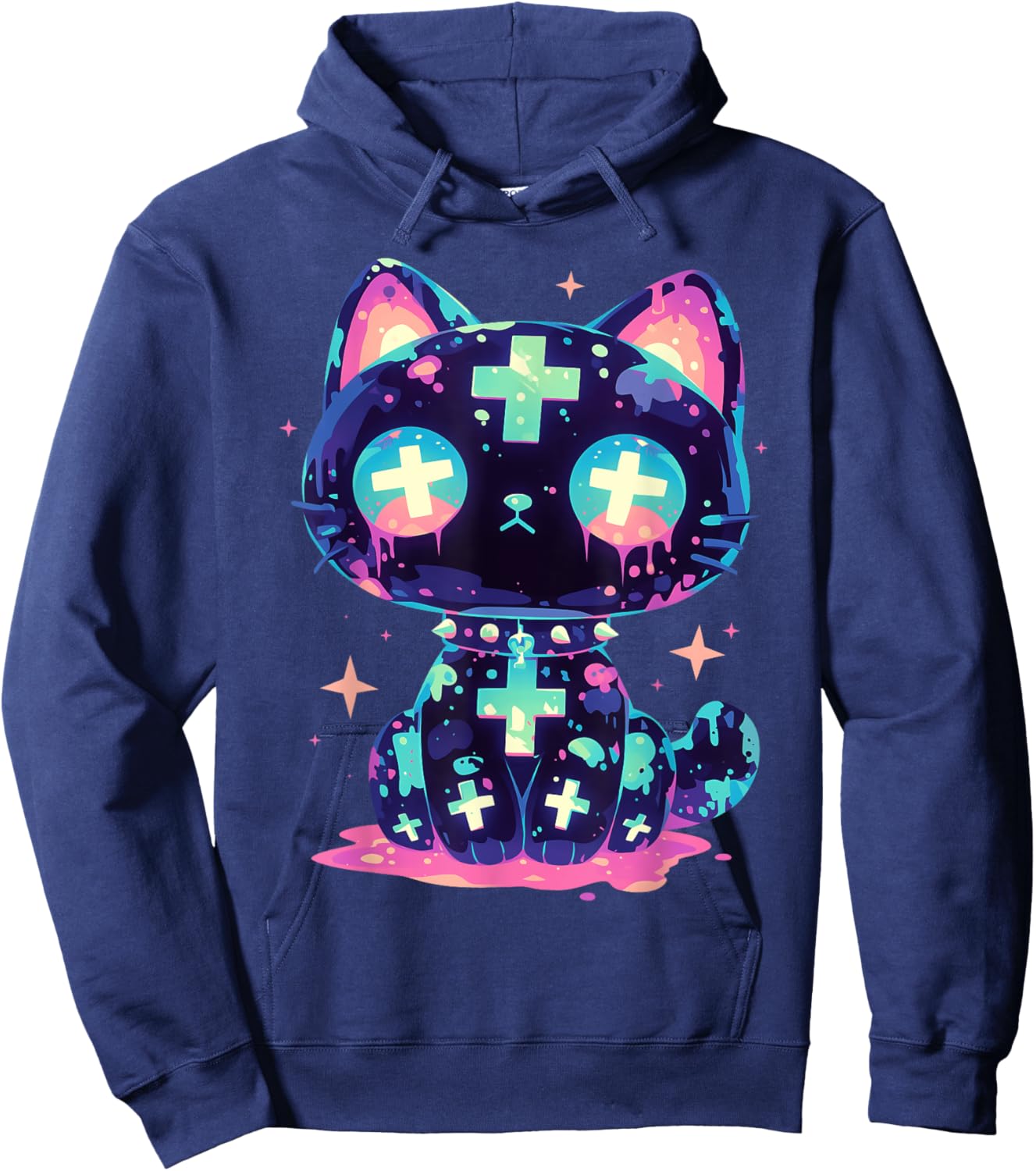 Cute Goth Cat Kawaii Gothic Outfit Cute E-Girl Grunge Hoodie - Hoodie | Navy