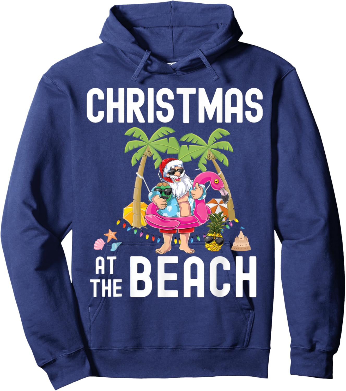 Palm Tree Santa Surfing Summer Christmas At The Beach Hoodie - Hoodie | Navy