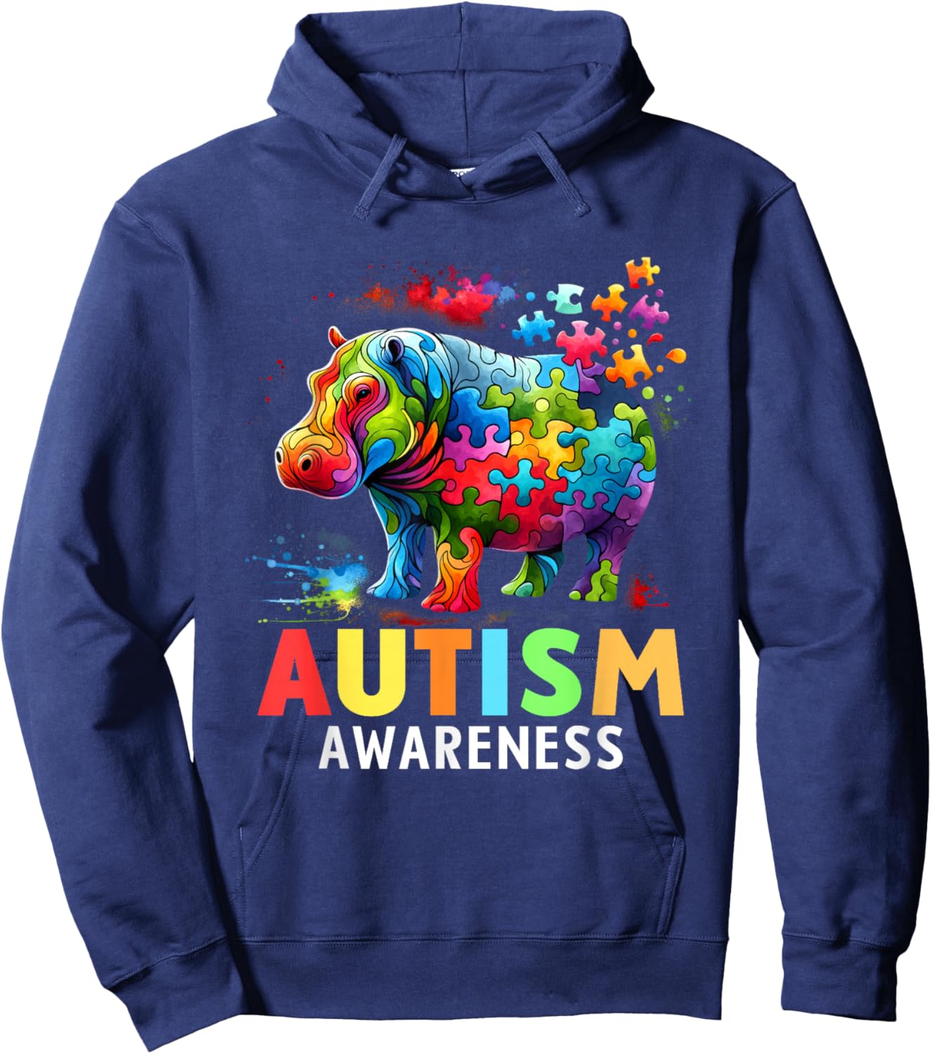 Hippo Autism Awareness Month Autistic Hoodie - Hoodie | Navy