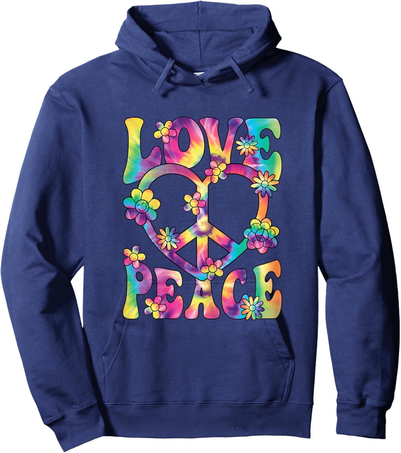 Love Peace Sign 60s 70s Outfit Hippie Groovy Women Girls Hoodie - Hoodie | Navy