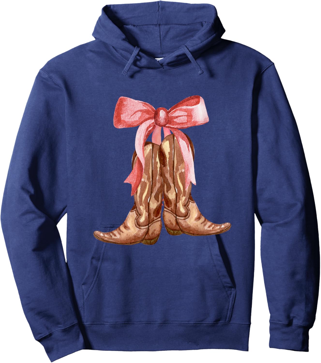 Cowgirl Boots Coquette Pink Bow Preppy Toddler Women Girl Hoodie - Hoodie | Navy