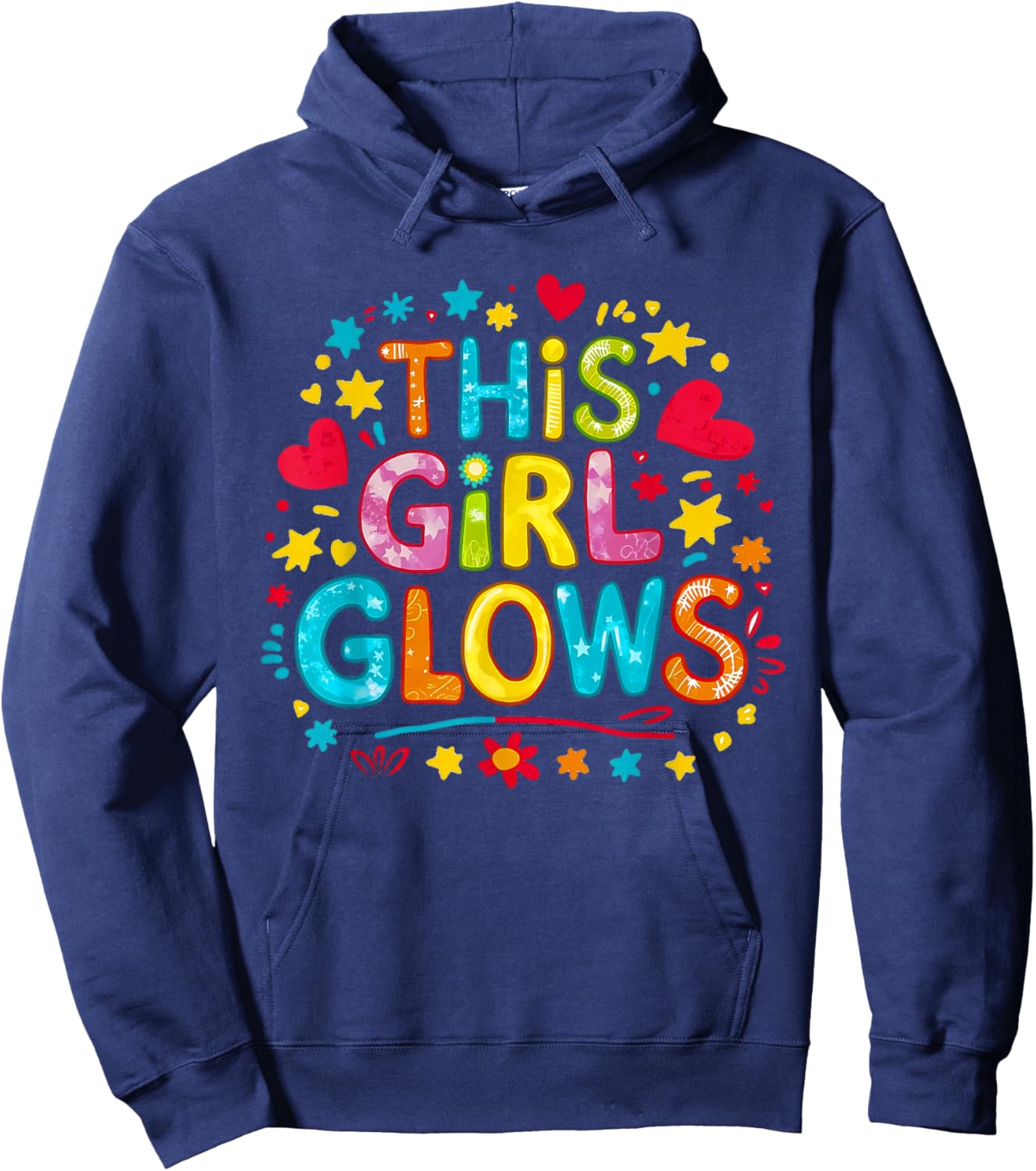 This Girl Glows & Girls Tie Dye 80s Themed Disco Hoodie - Hoodie | Navy