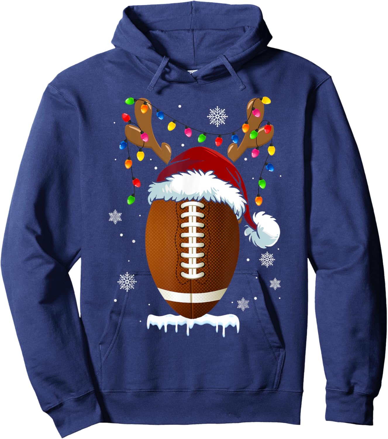 Christmas Football Ball Xmas Lights Funny Boys Men Sport Hoodie - Hoodie | Navy