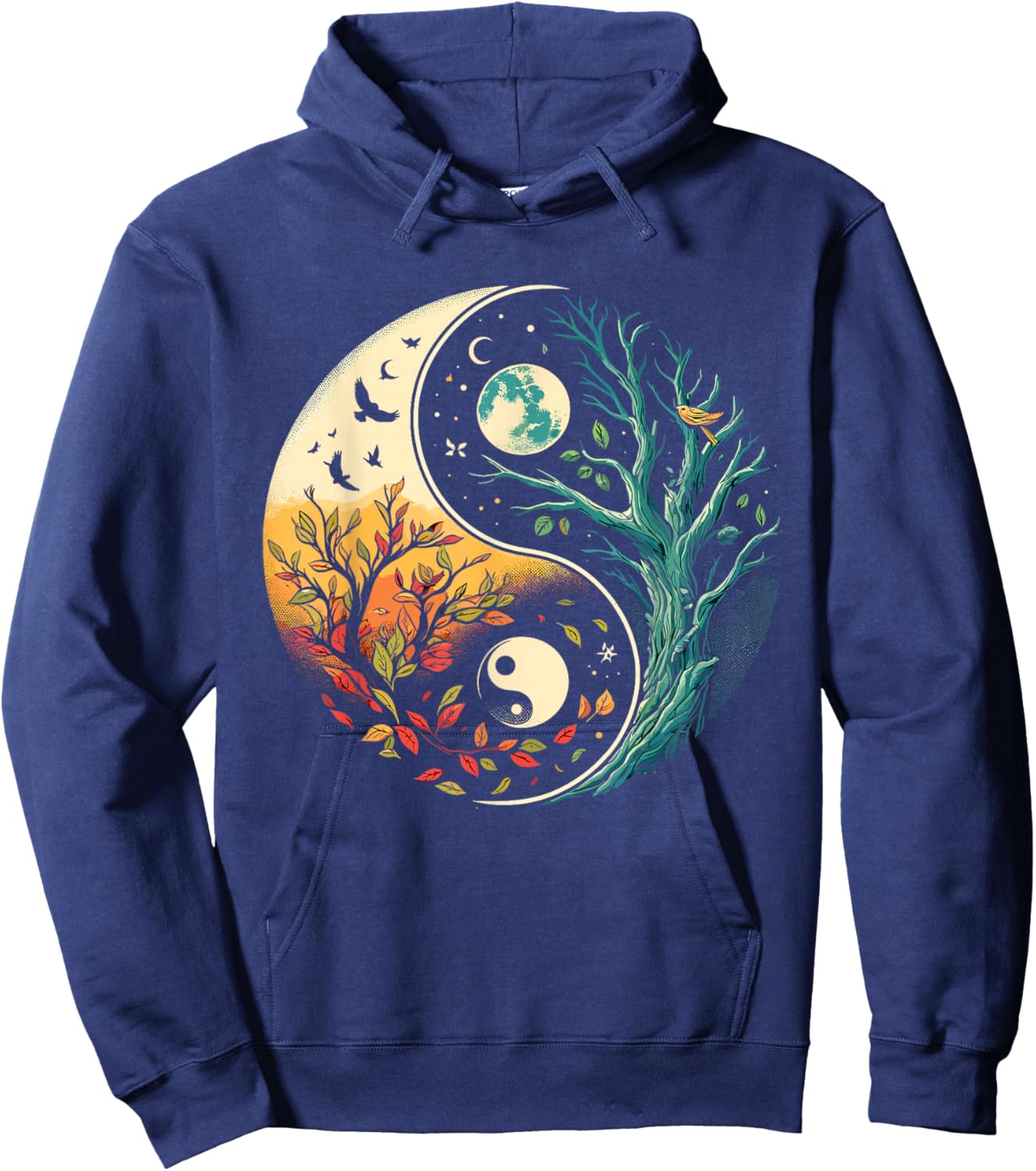 Yin Yang Tree Japanese Buddhist Zen Hoodie - Hoodie | Navy