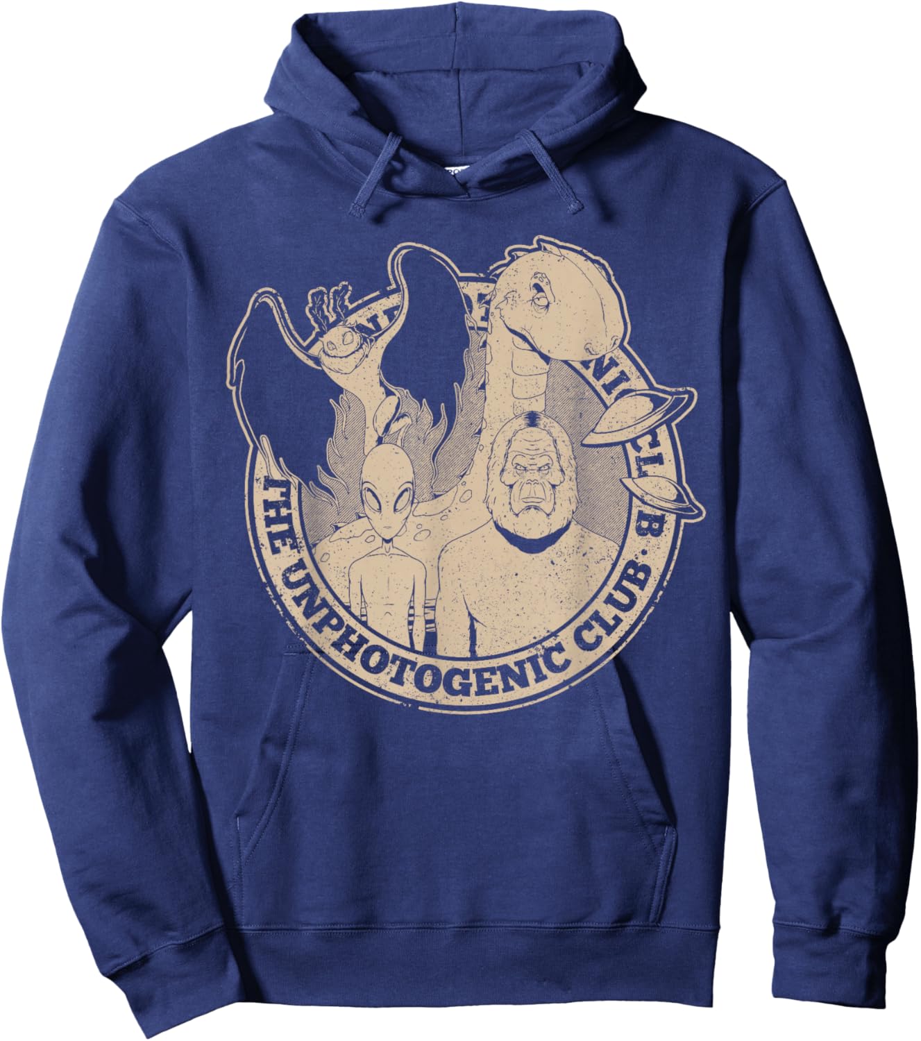 Unphotogenic Club Cryptid Alien Bigfoot Mothman Loch Ness Hoodie - Hoodie | Navy
