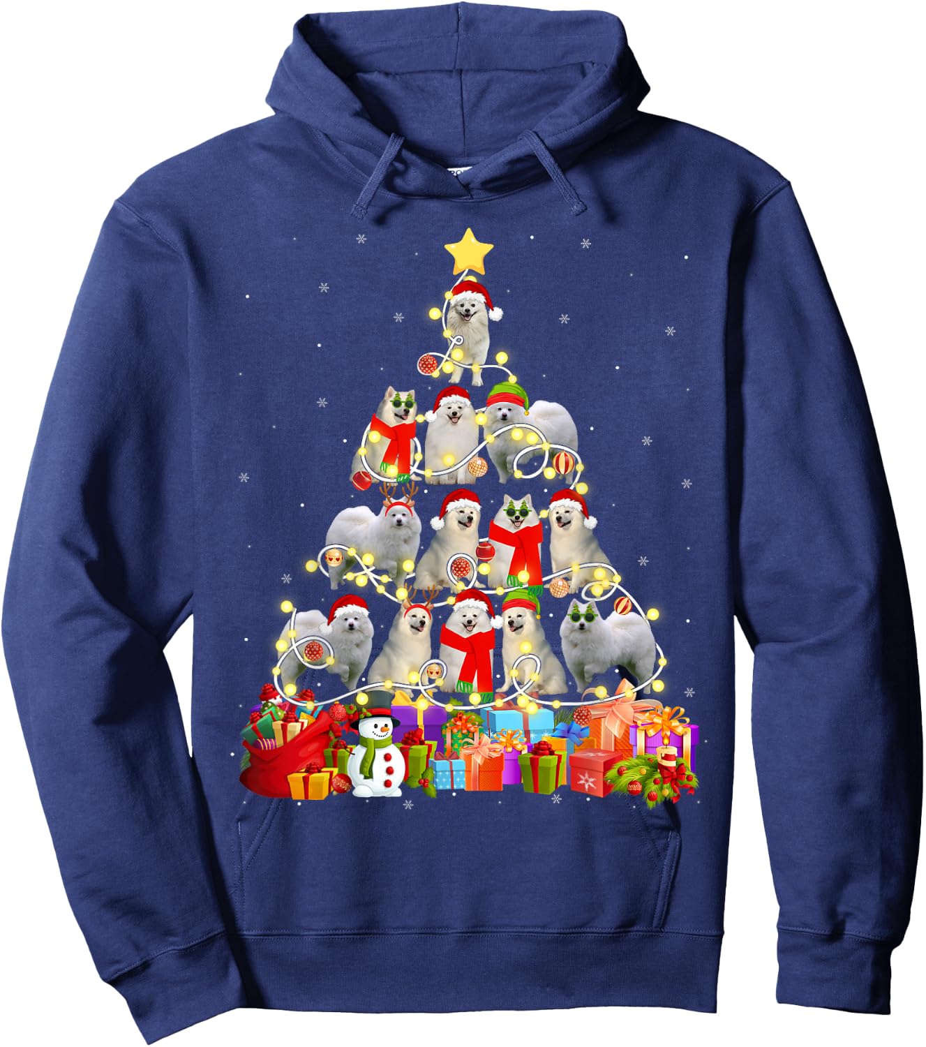 Funny American Eskimo Christmas Tree Pet Dog Lover Gift Women Kids Hoodie - Hoodie | Navy