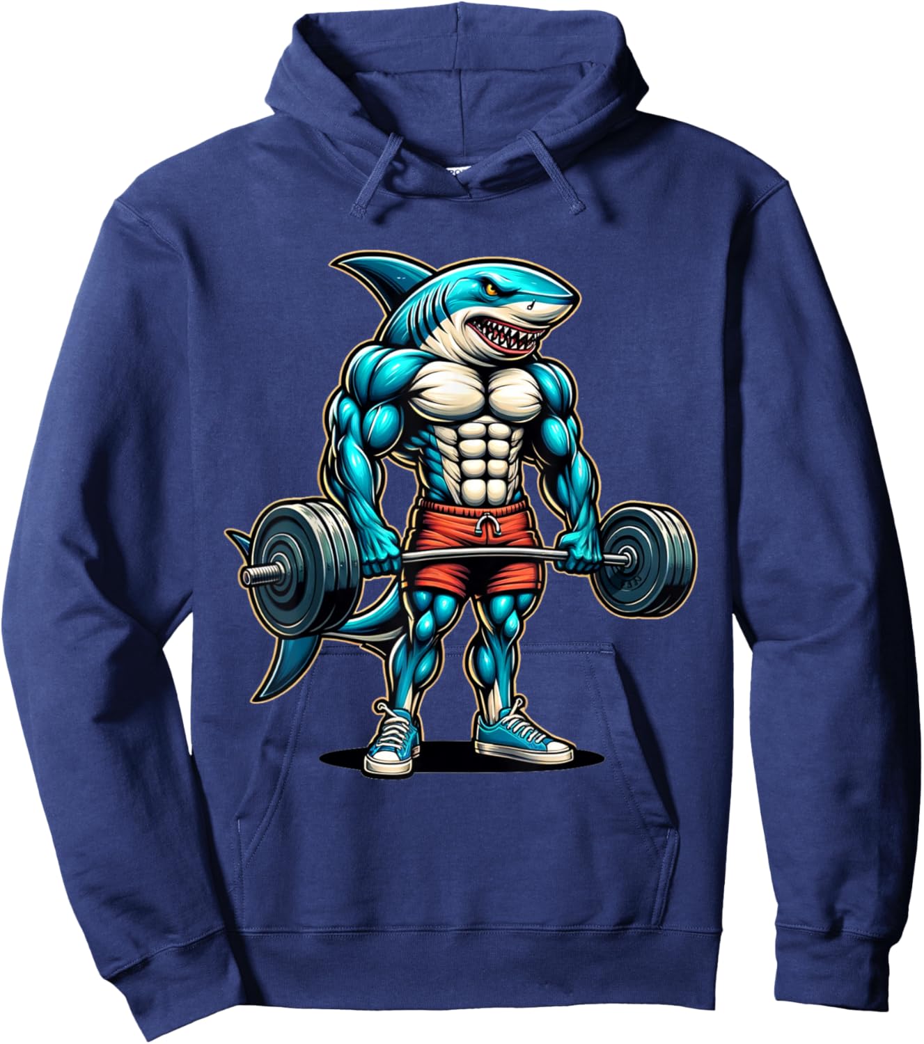 Funny Cool Shark Weightlifting Bodybuilder Muscle Fitness Hoodie - Hoodie | Navy