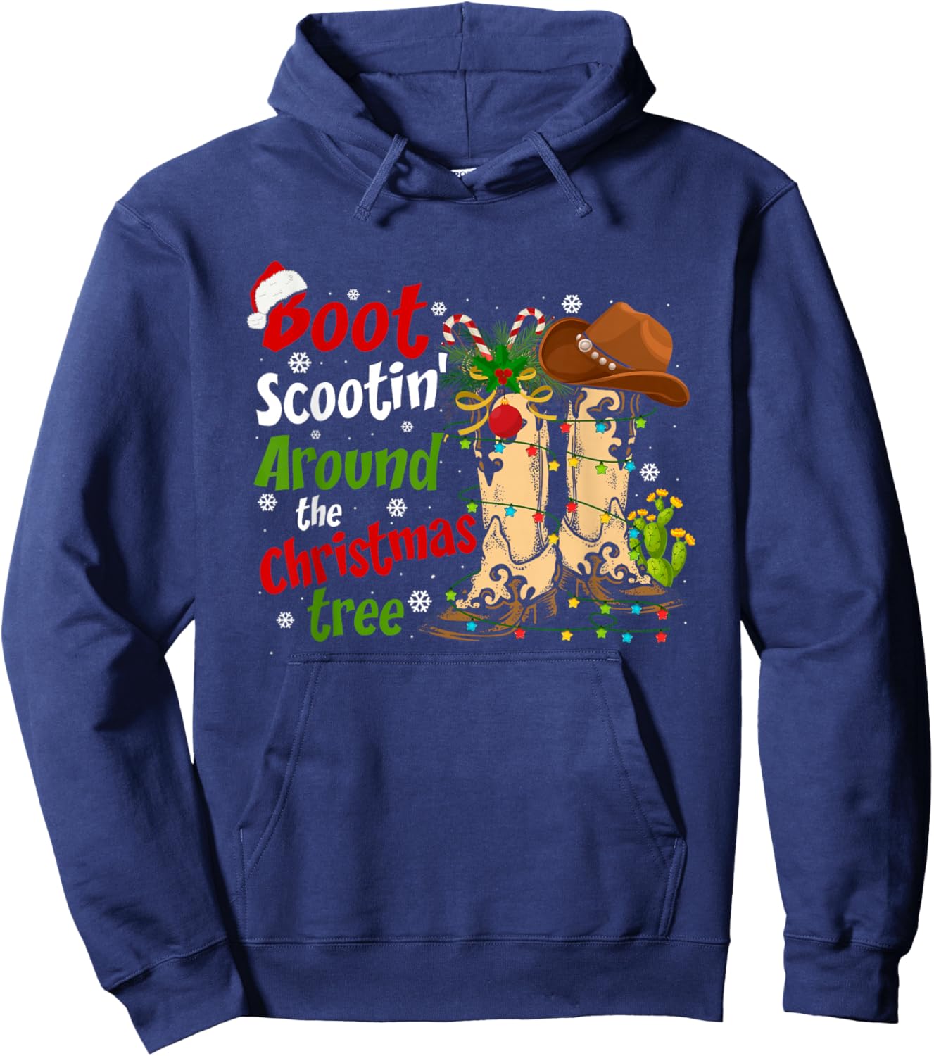 Boot Scootin' Around The Christmas Tree Country Western Hoodie - Hoodie | Navy