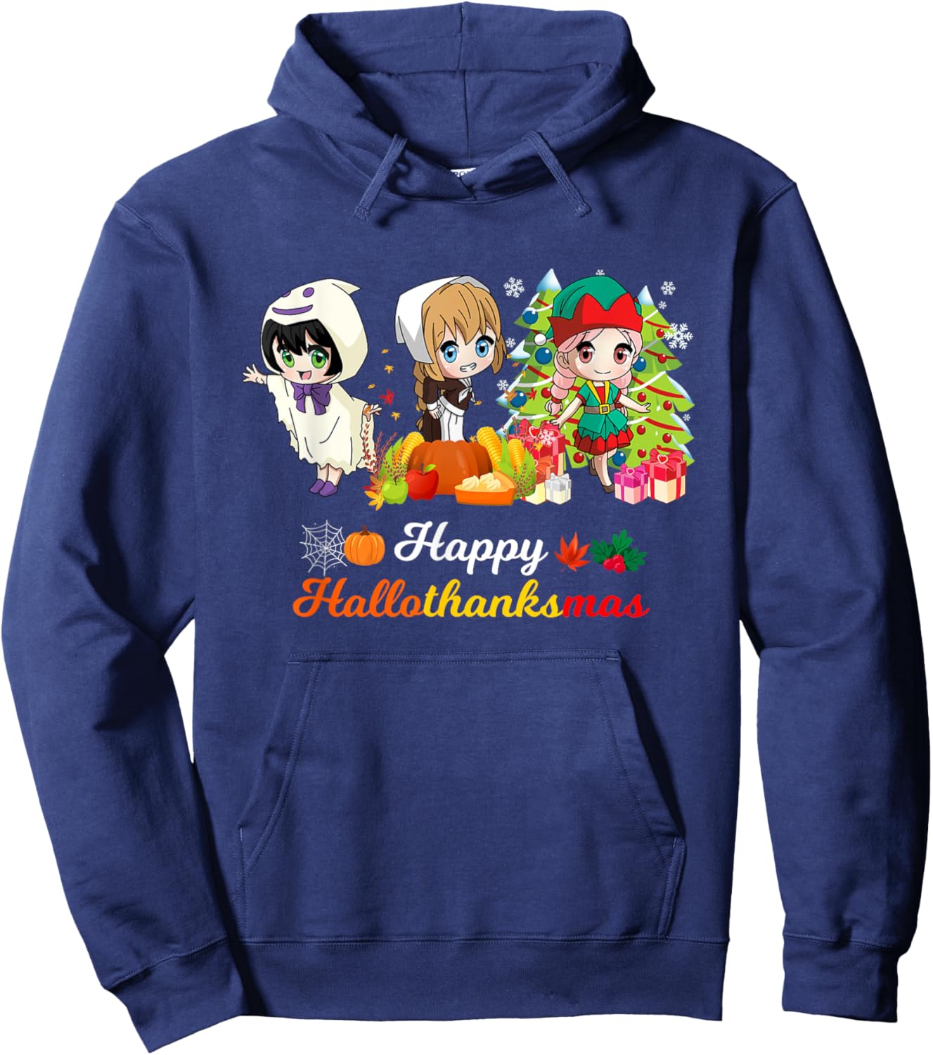 Halloween Thanksgiving Christmas Hallothanksmas Anime Girl Hoodie - Hoodie | Navy