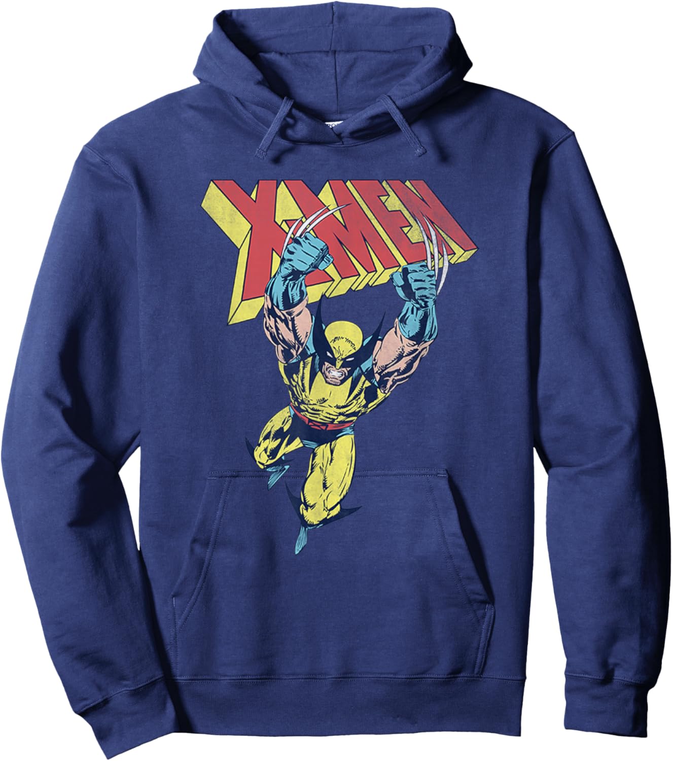 Marvel X-Men Wolverine Jumping with Claws Out Vintage Hoodie - Hoodie | Navy