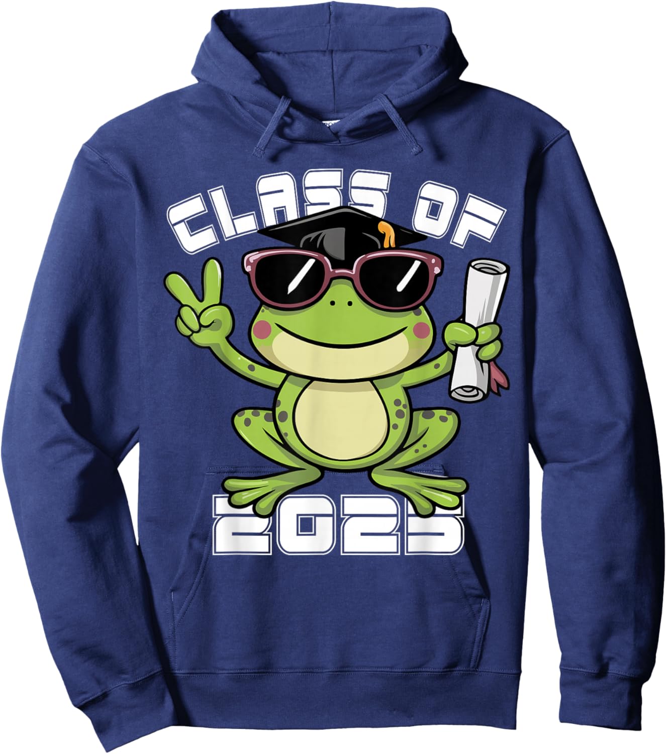 Peace Sign Hand Frog Class of 2025 Graduation Hoodie - Hoodie | Navy