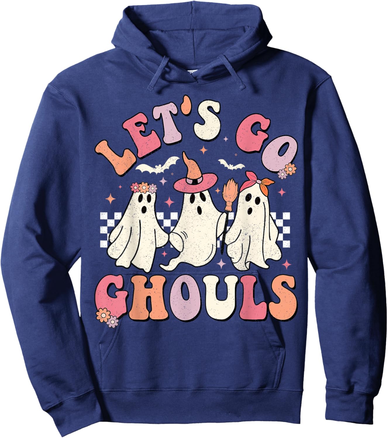 Let's Go Ghouls Halloween Ghost Outfit Costume Retro Groovy Hoodie - Hoodie | Navy