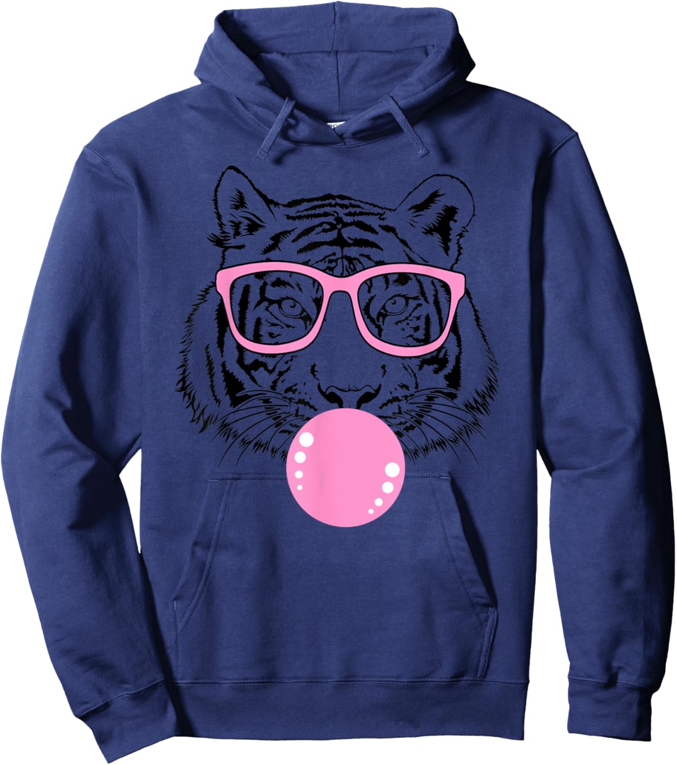 Women's Fun Pink Tiger with Glasses, Tigers for Kids Hoodie - Hoodie | Navy