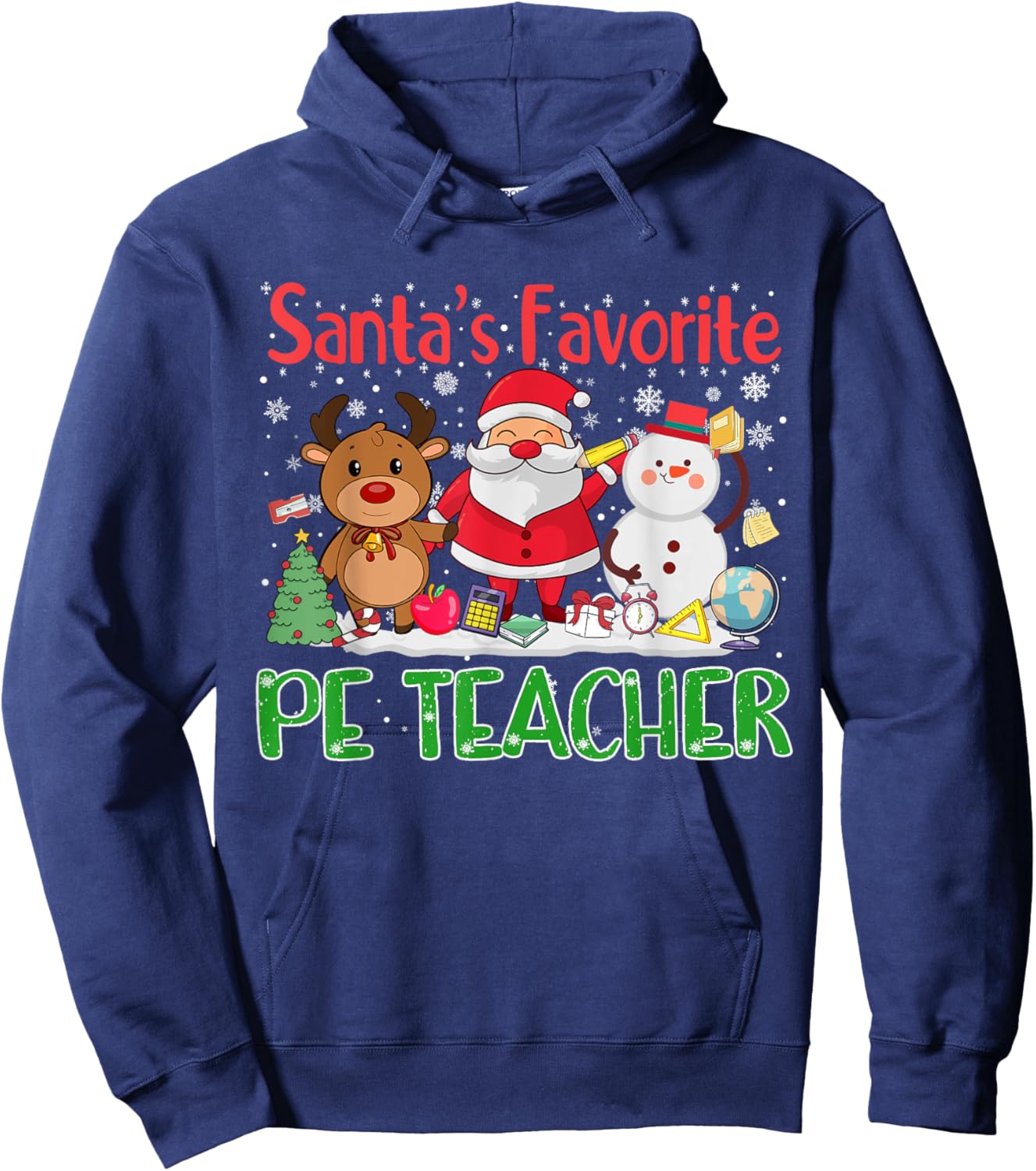 Santa's Favorite PE Teacher Christmas Men Women Hoodie - Hoodie | Navy