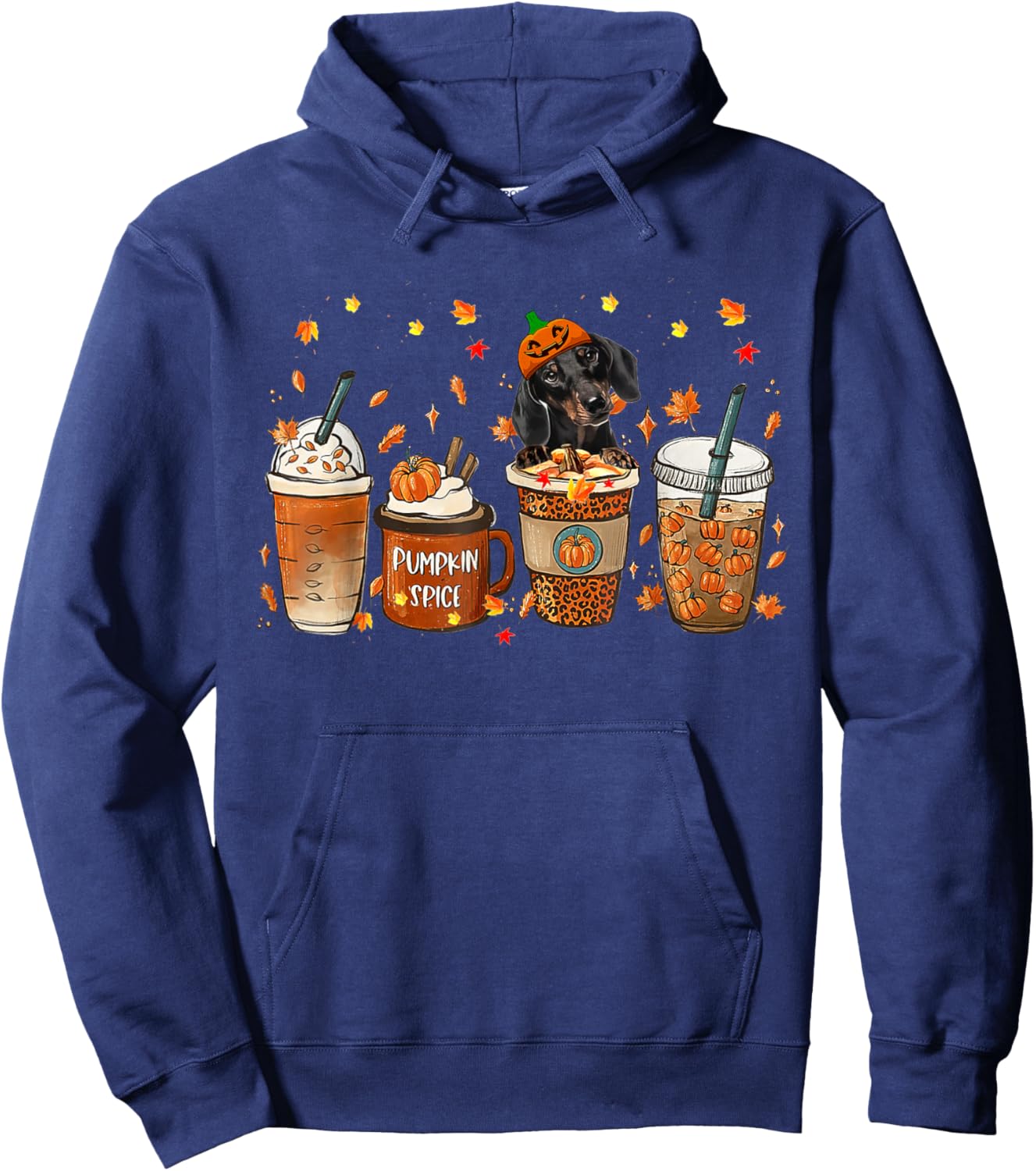 Dachshund Fall Coffee Pumpkin Spice Latte Iced Autumn Hoodie - Hoodie | Navy