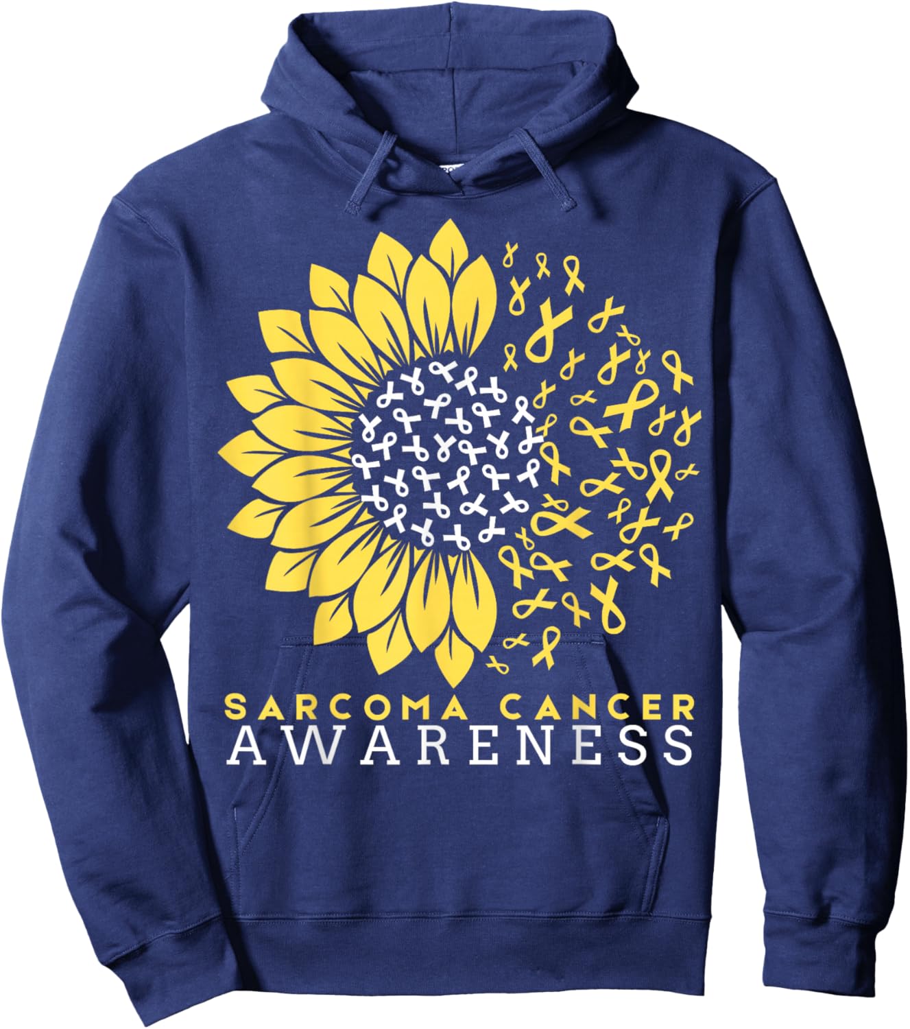 Sarcoma Bone Cancer Awareness Sunflower Ribbon Yellow Hoodie - Hoodie | Navy