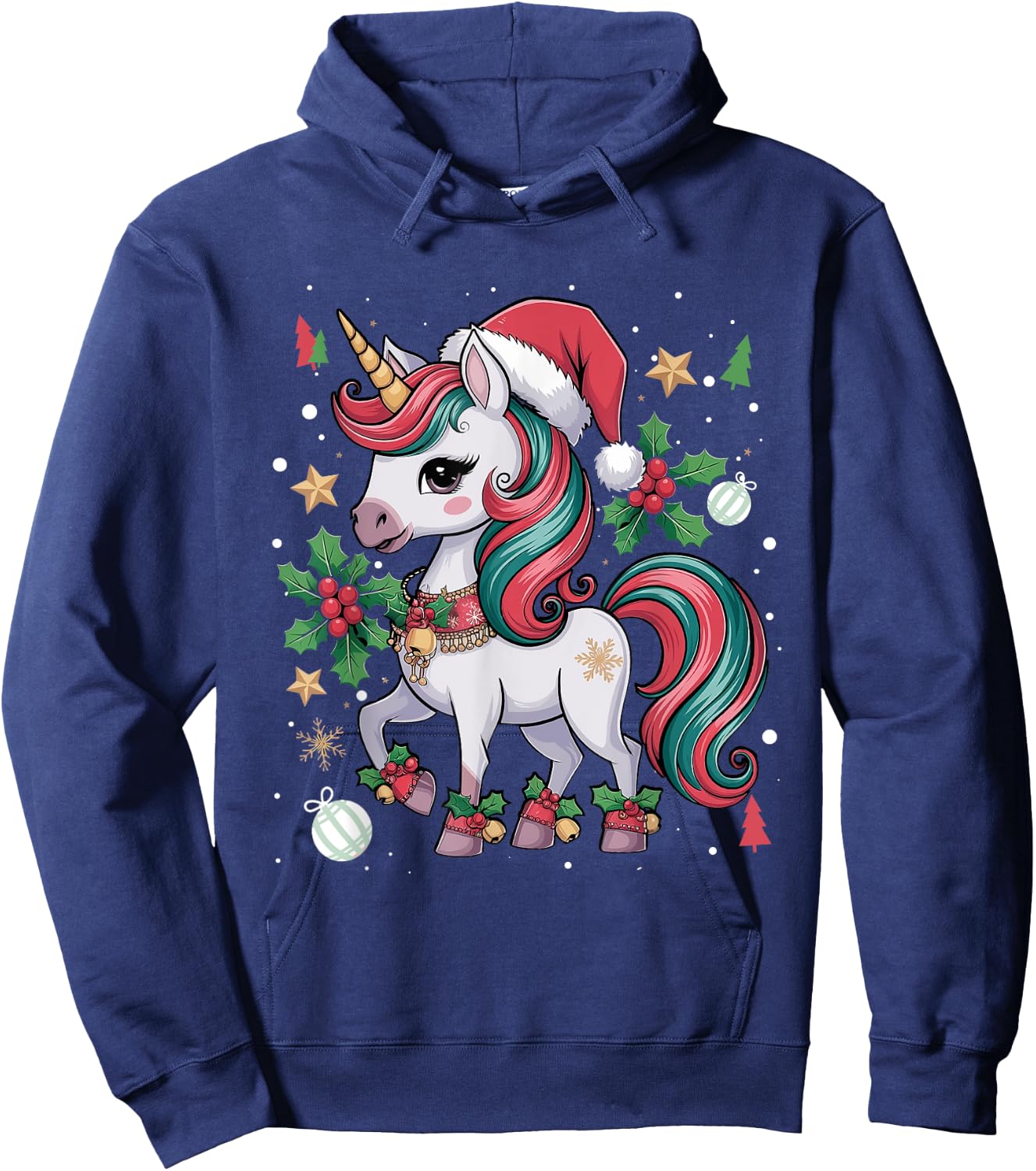 Merry Christmas Unicorn Girls Kid Toddler Xmas Unicorn Santa Hoodie - Hoodie | Navy