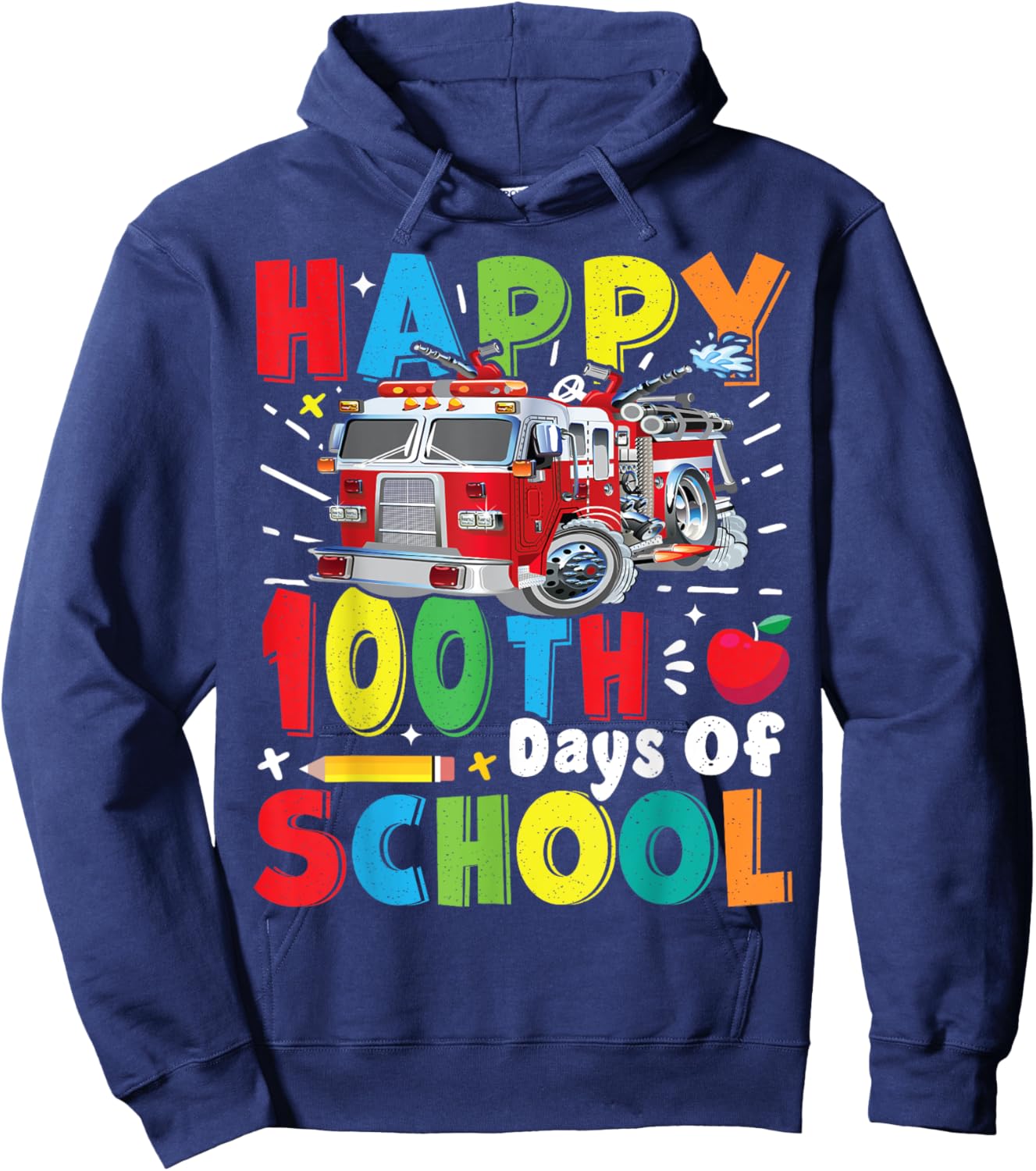 Fire Truck 100 Day of School Apparel for Teachers Boys Girls Hoodie - Hoodie | Navy