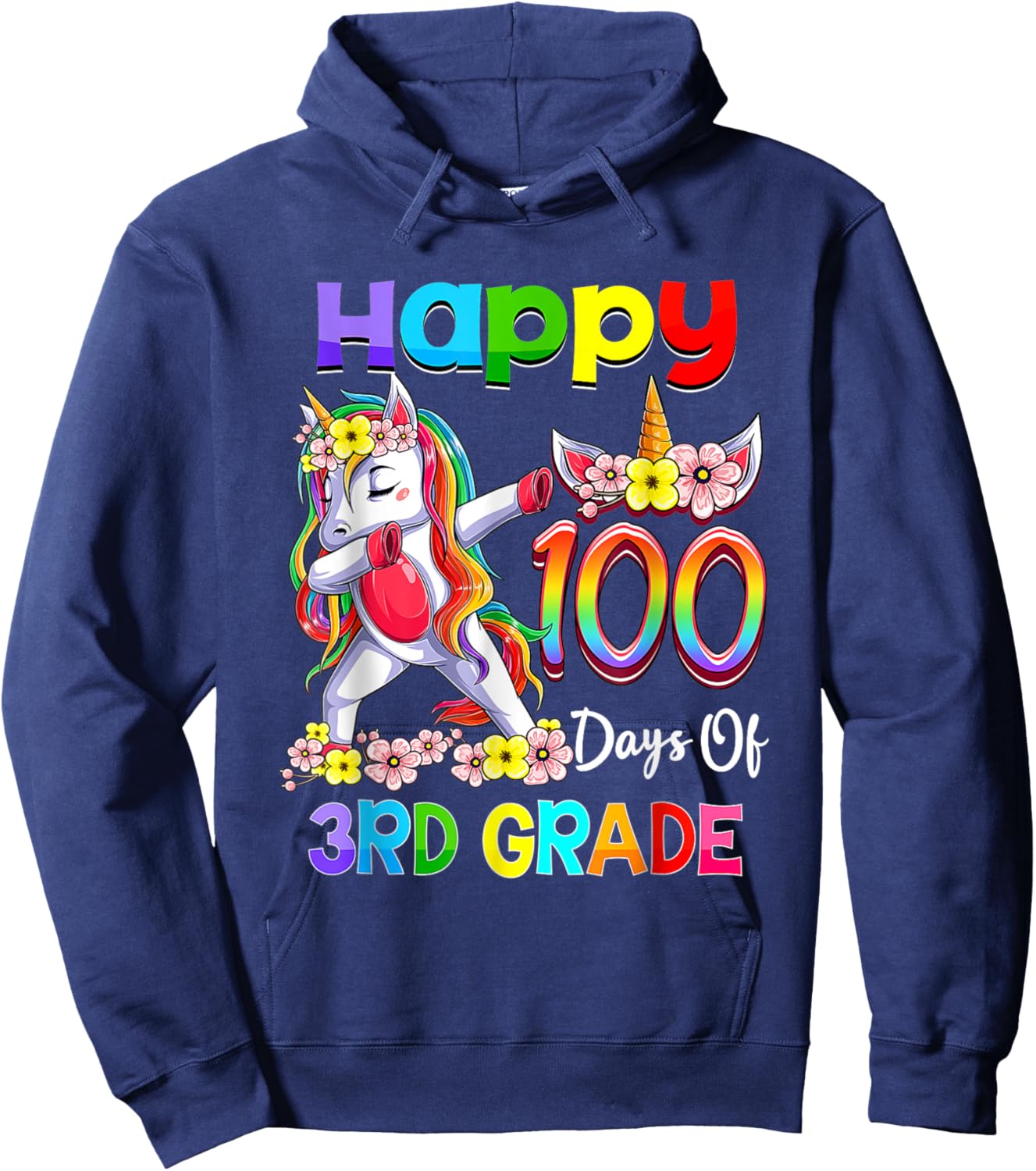 Dabbing Unicorn 100th Day Of School 3rd Grade Girls Teacher Hoodie - Hoodie | Navy