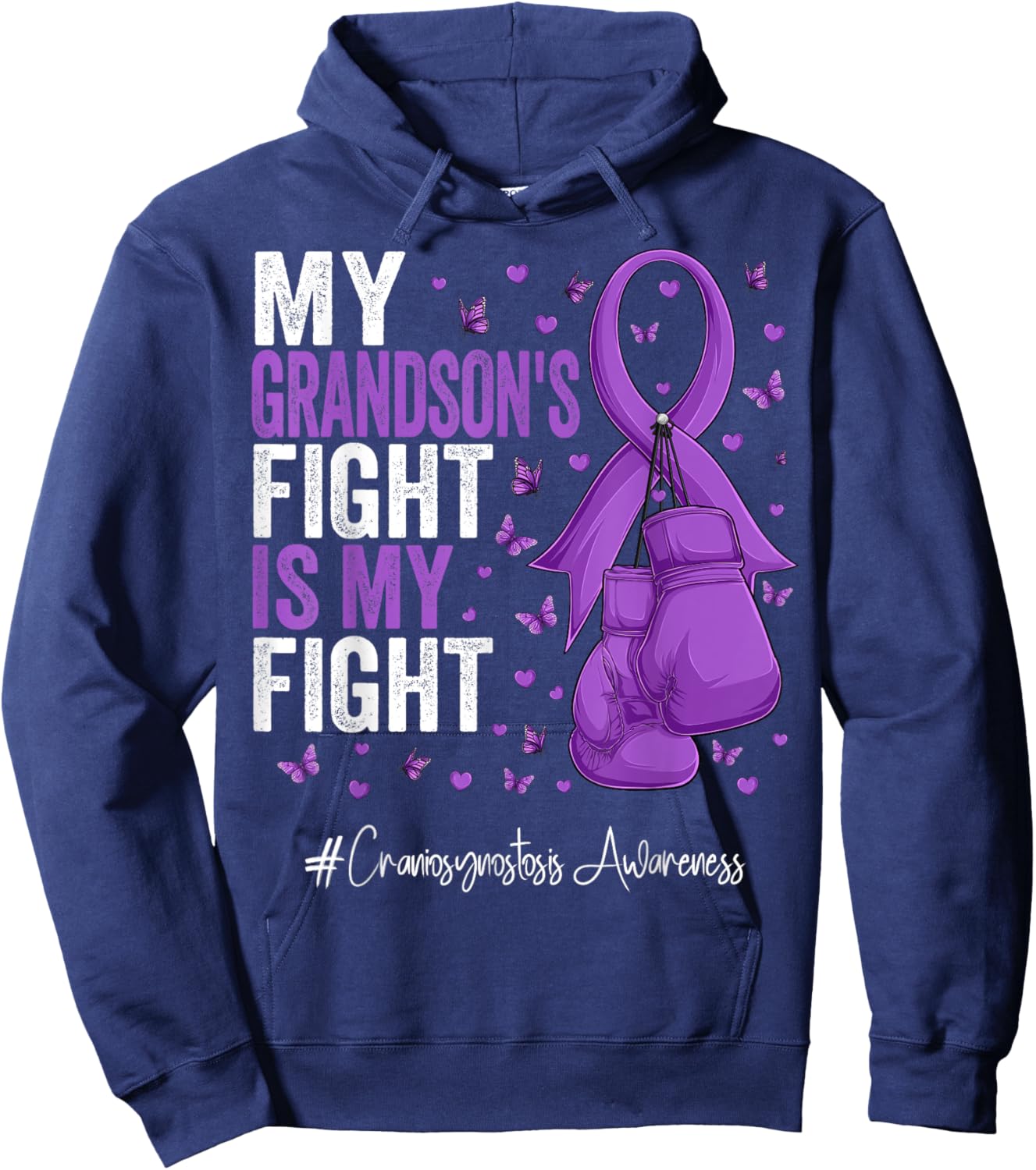 Purple Ribbon Grandson Craniosynostosis Awareness Hoodie - Hoodie | Navy