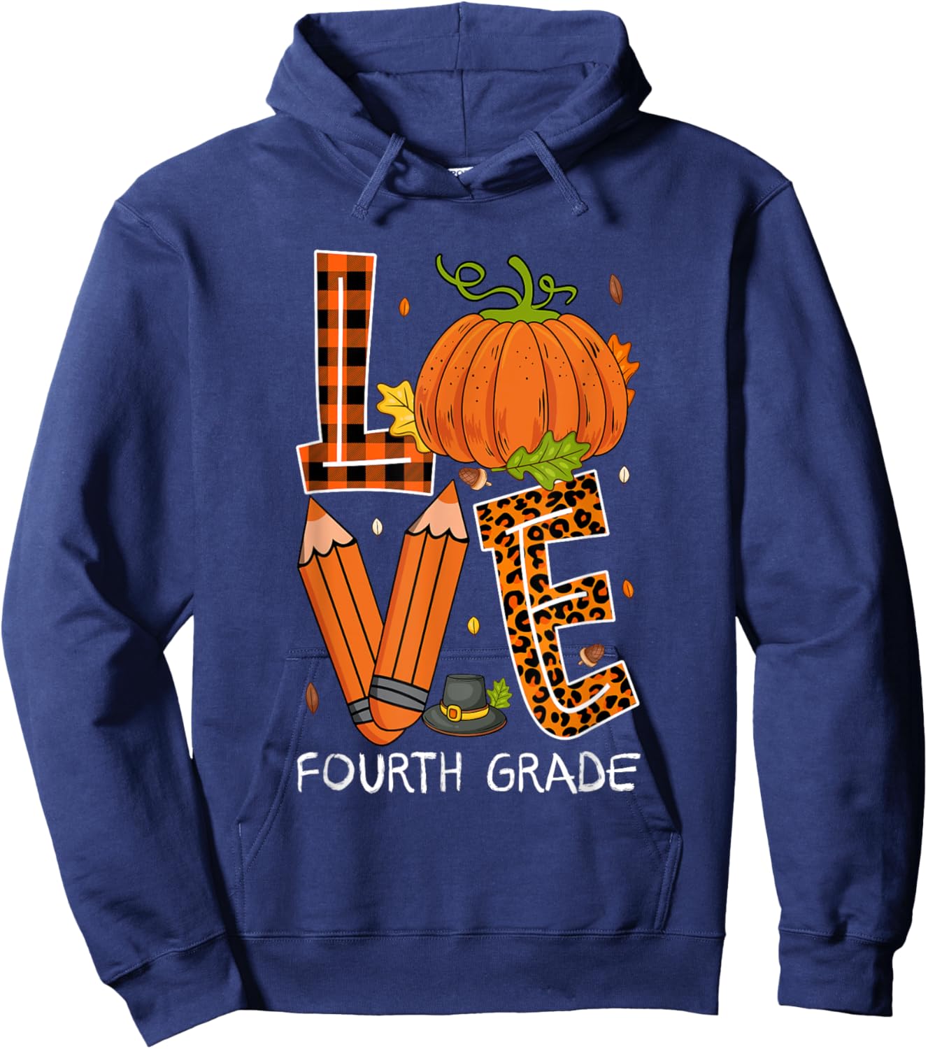 Love Fourth Grade Costume Pumpkin Pencils Thanksgiving Fall Hoodie - Hoodie | Navy